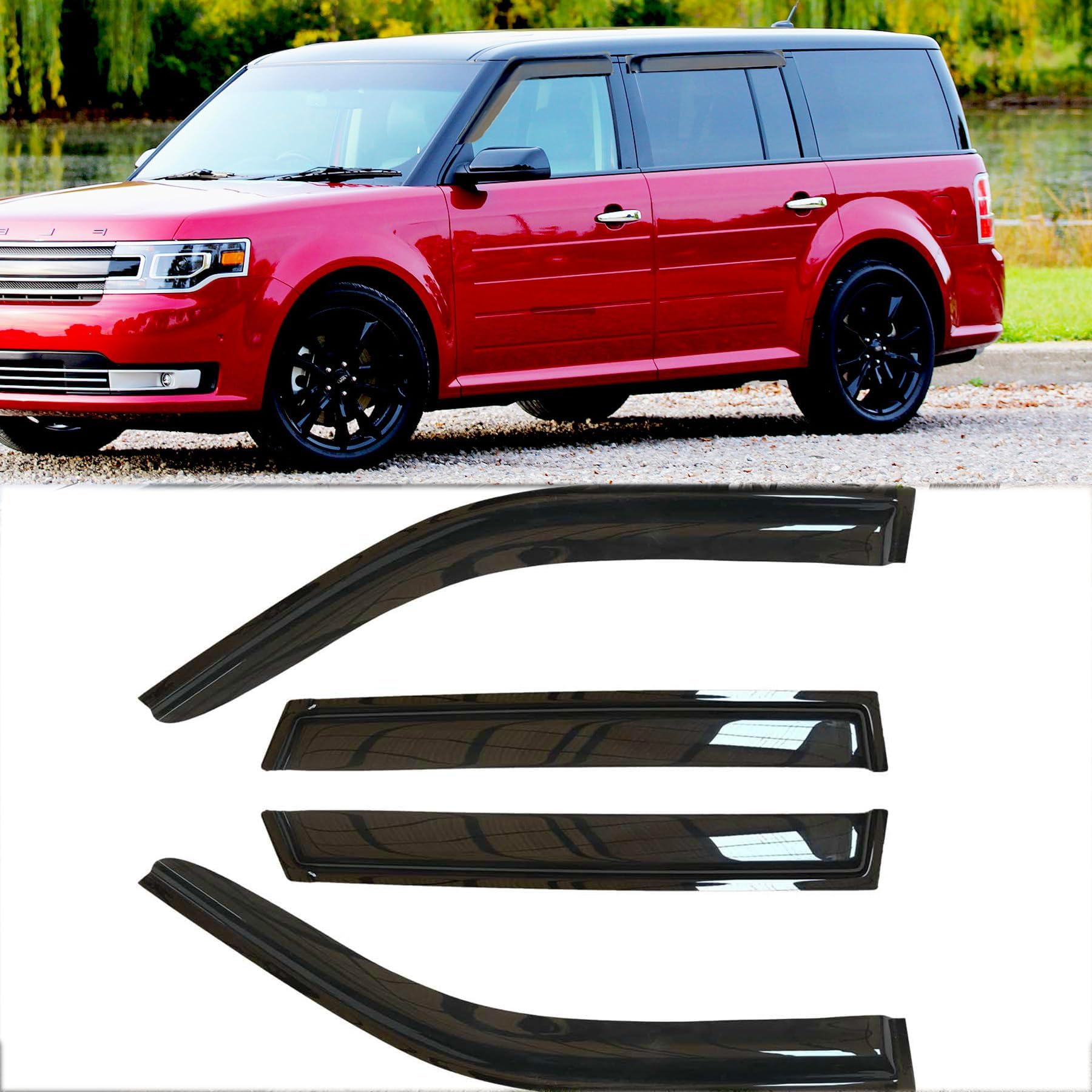 Deebior 4Pcs Original Shatterproof Rainproof Side Window Wind Deflectors Tape On Rain Guards Durable Vent Window Visors Compatib