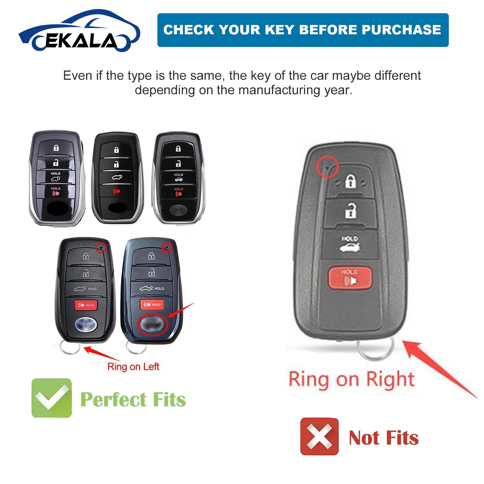 EKALA for Toyota Key Fob Cover with Keychain, 4 Buttons TPU Key Shell Compatible with 2019-2024 Venza, RAV4, Land Cruiser, Grand