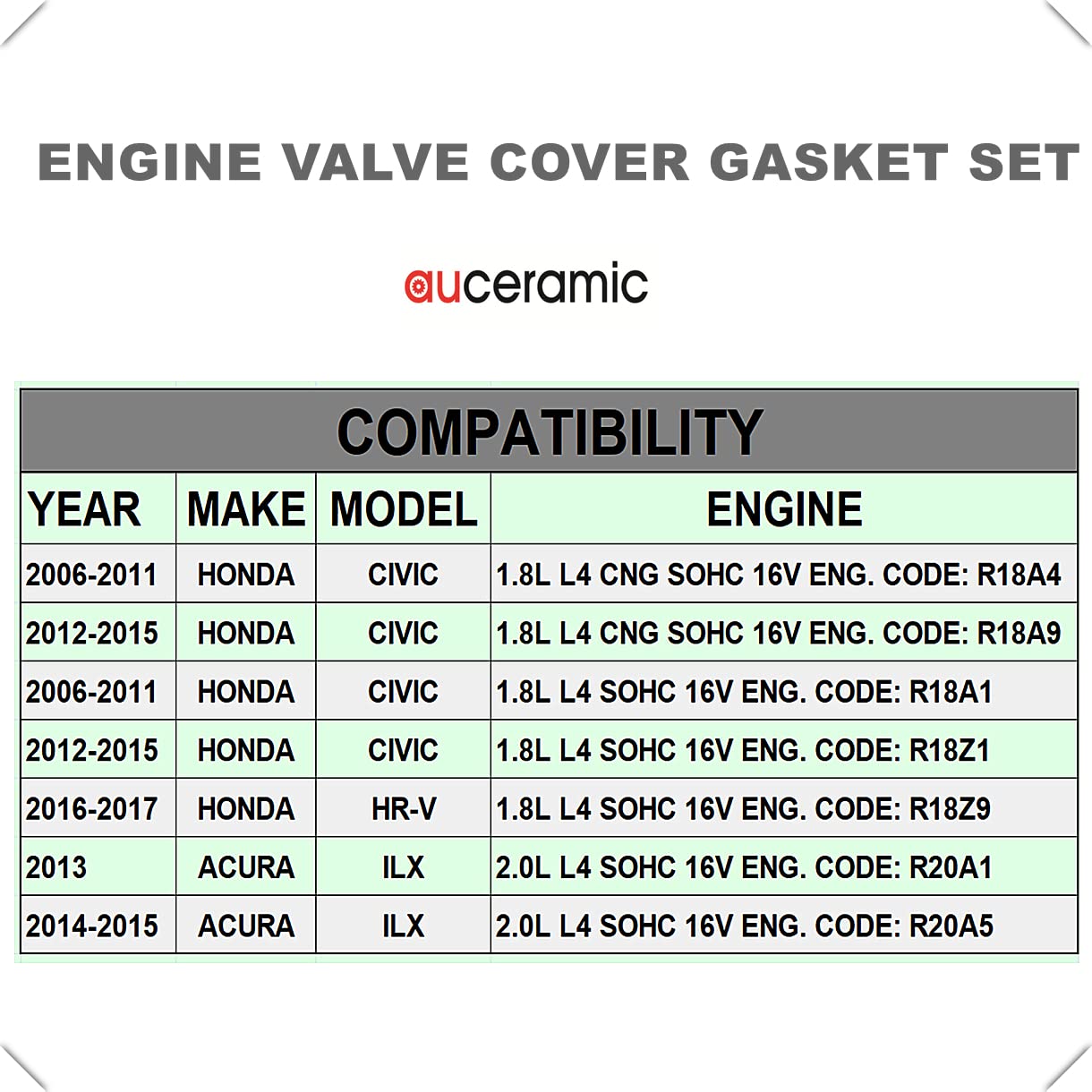 AUCERAMIC VS50741R Engine Valve Cover Gasket Set Fit for 2006-2015 Honda Civic 2016-2017 HR-V 2013-2015 Acura ILX 1.8L 2.0L L4 1