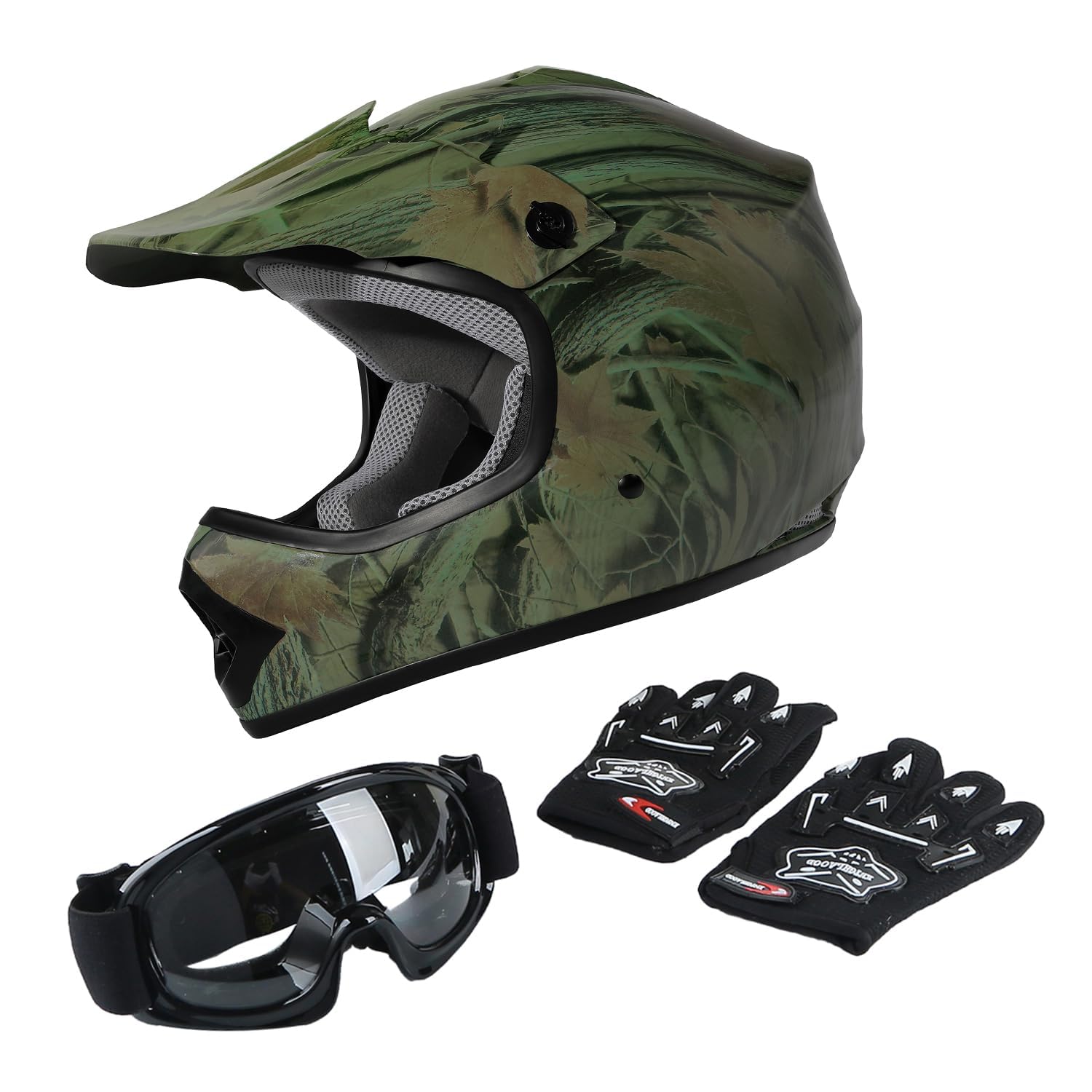 Tct-Motorparts Dot Youth Kids Motocross Atv Helmets Offroad Street Dirt Bike Go-Kart Bmx Mx Full Face Helmet Forest Samll Size