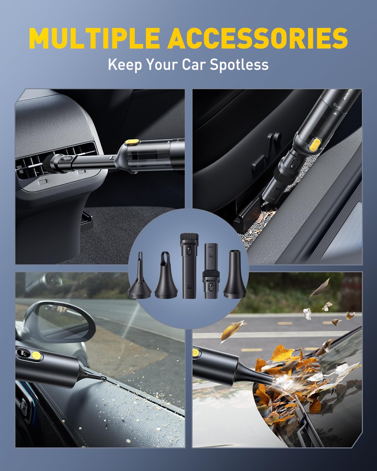 Auxito Car Vacuum - Portable Cordless Vacuum For Car 14000Pa Powerful Suction, Handheld Vacuum Blow & Suction 2 In 1, Small Car