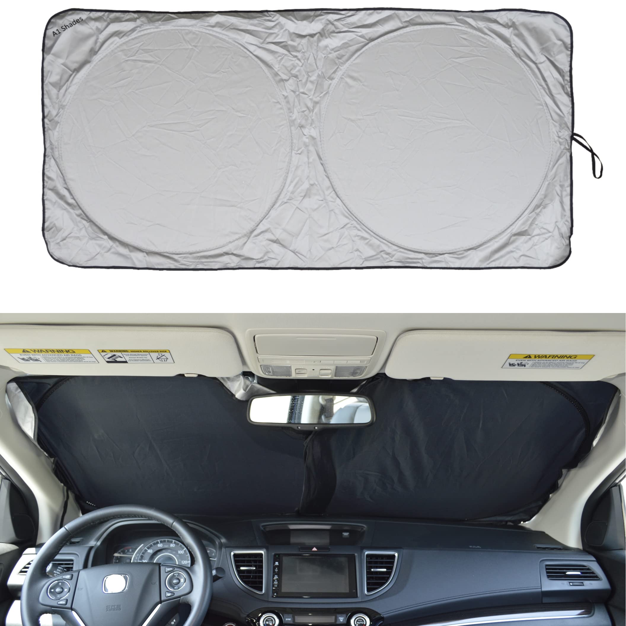 Car Windshield Sun Shade with Storage Pouch by A1 Sunshade Retractable Automotive Car Truck SUV Front Window Shield Blocker Scre