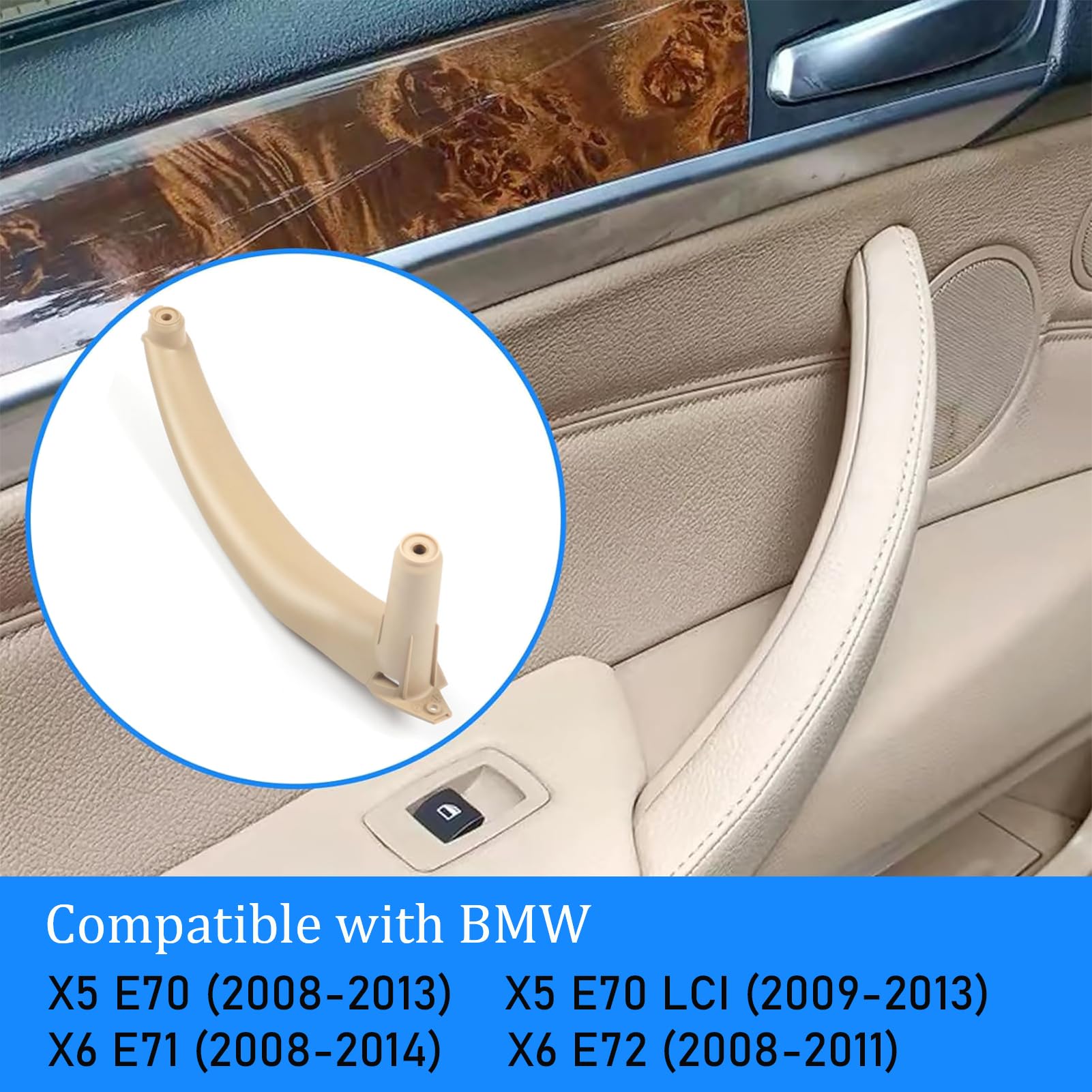 Jaronx For Bmw X5 X6 Door Pull Handle, Inner Left Rear Door Trim Grab Cover Armrest Bracket (Fits:Bmw X5 2008-2013 And X6 2008-2