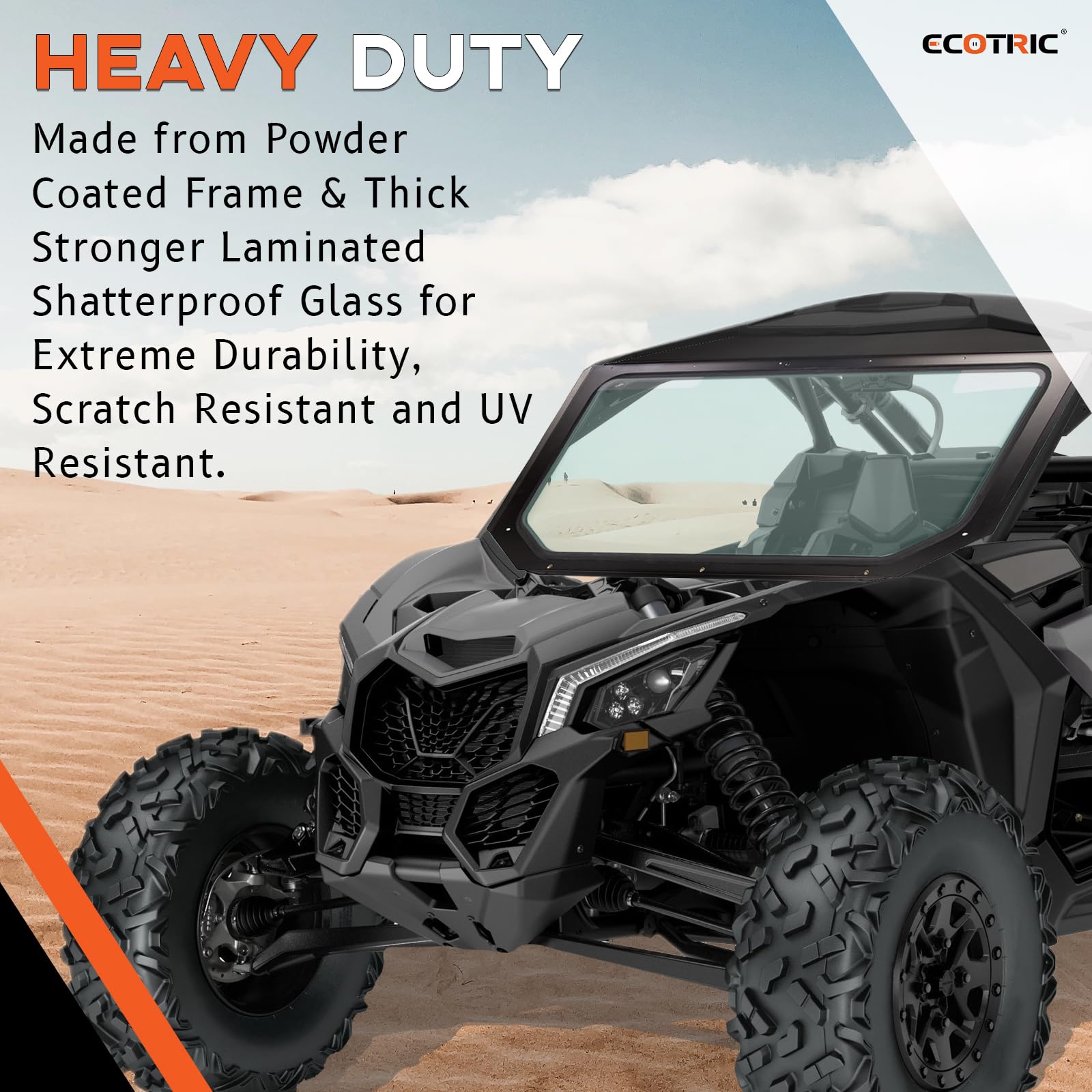 Ecotric Full Glass Windshield + Sun Visor Compatible With 2017 2018 2019 2020 2021 2022 2023 Can Am X3 Maverick All Models, Tough & Durability
