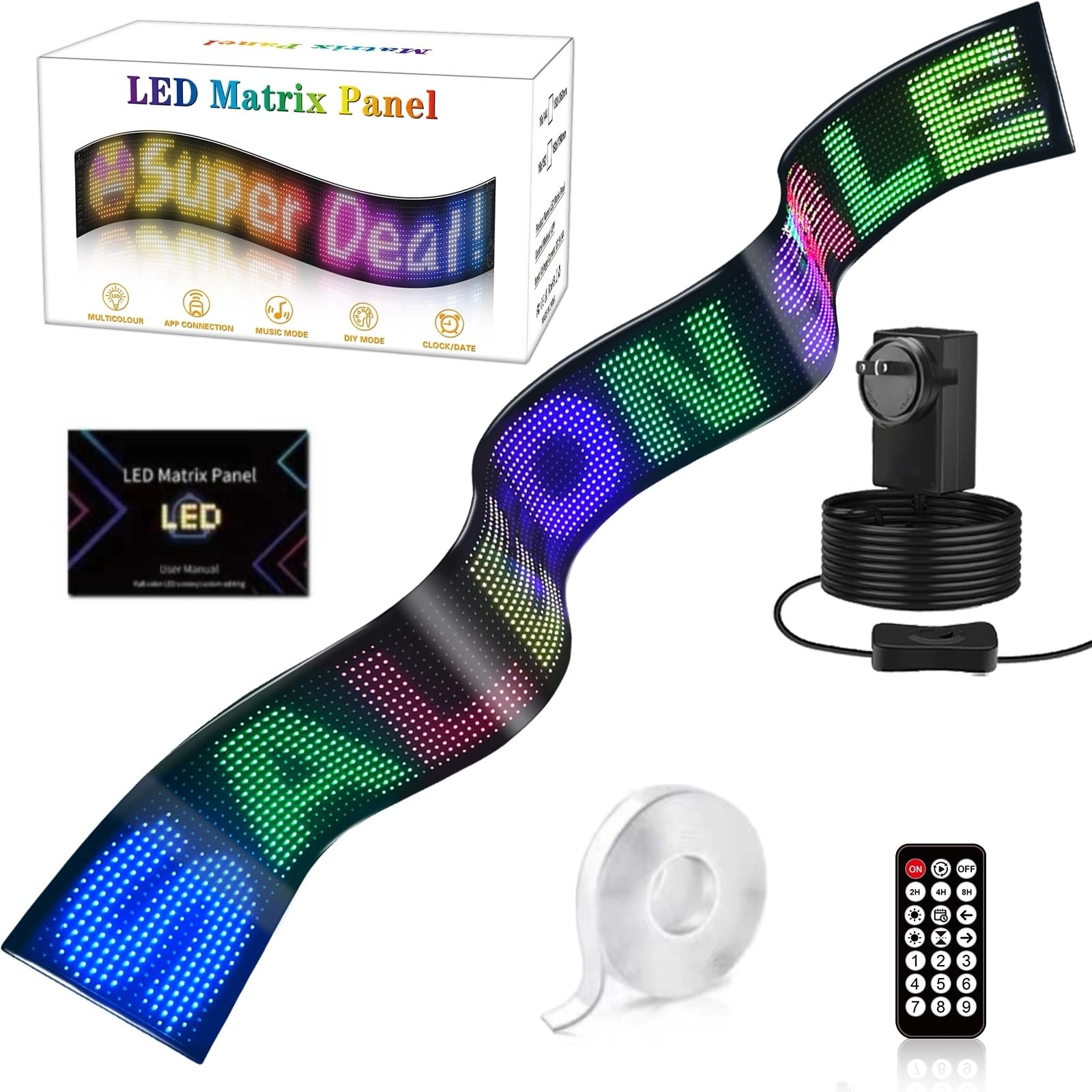 Flexible Devil Eyes Light for Windshield,LED Sign for Car,LED Digital Panel with Animations, Remote Control & Bluetooth APP for 