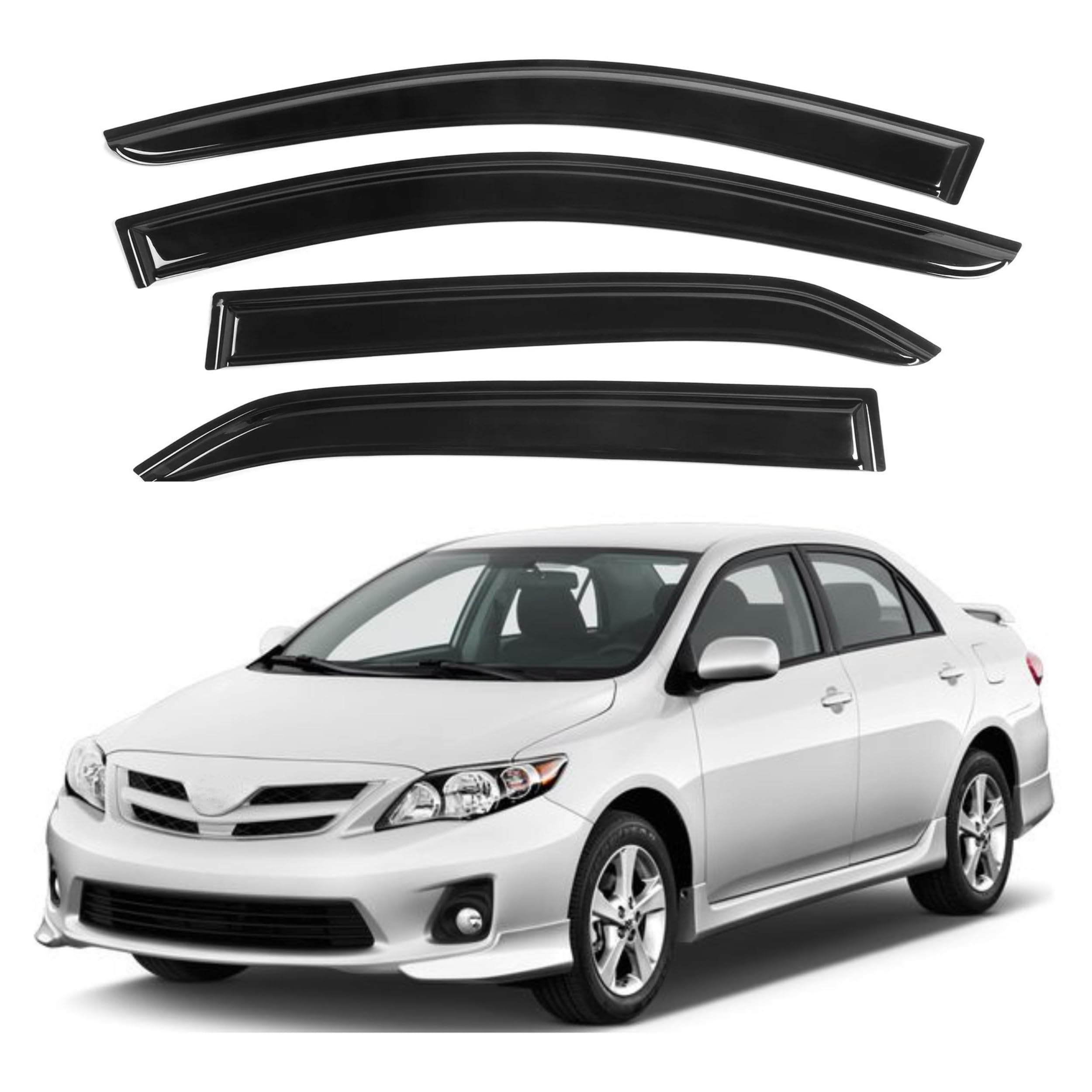 Ig Window Visor For Toyota Corolla 2009-2013, Rain Guard Tape-On Extra Durable Sun Wind Side Vent Window Deflector Mugen Style,