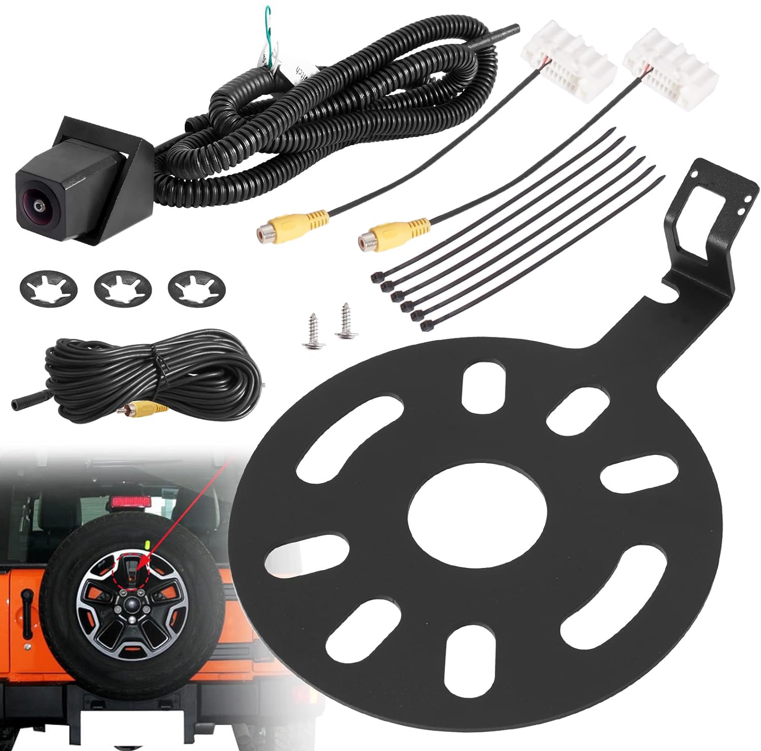 Autobaba Car Rear View Back Up Camera Reverse Camera With Wire Adapter Compatible With 2007-2018 Jeep Wrangler Spare Tire Mount 