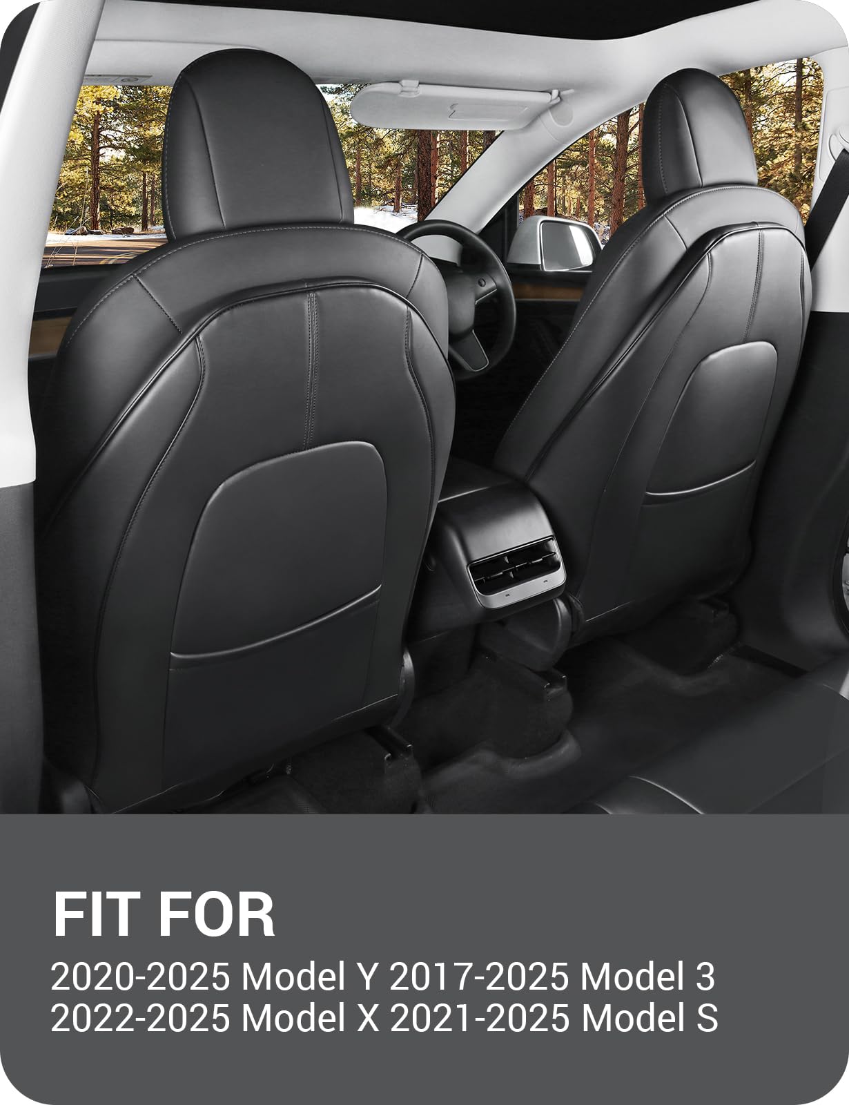 Basenor 2025 Upgraded Tesla Model 3/Y/S/X Leather Seat Back Kick Protector, Backseat Mats For Kids - Extra Organizer Pocket, Wat