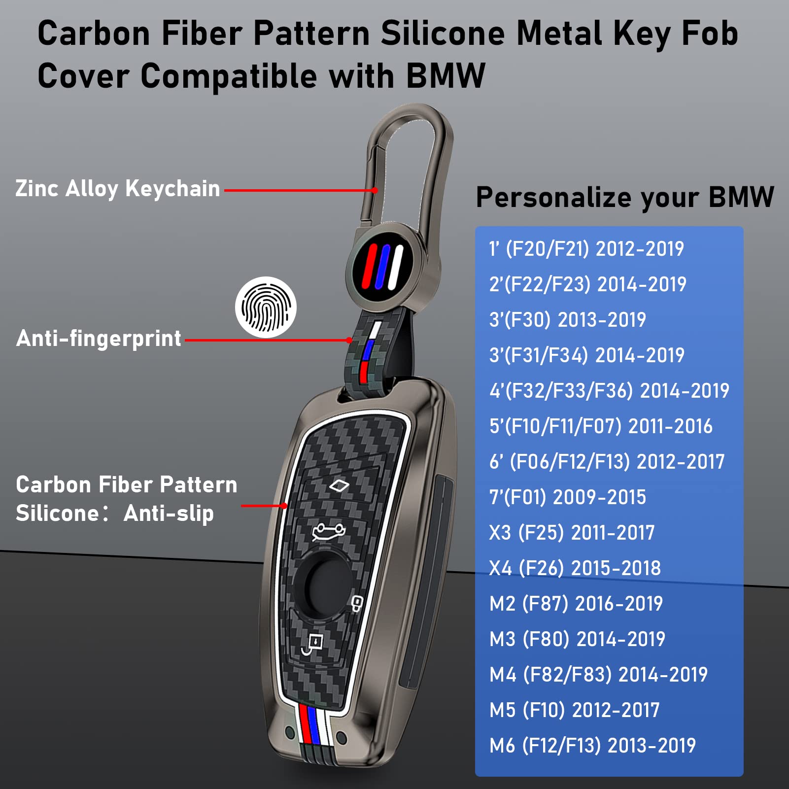 Jaronx Compatible With Bmw Key Fob Cover 1'F20/2'F22/3'F30/4'F32/5'F10/6'F11/7'F01/X3 F25/X4 F26/M3 M4 M5 M6, Metal Keyfob Cover