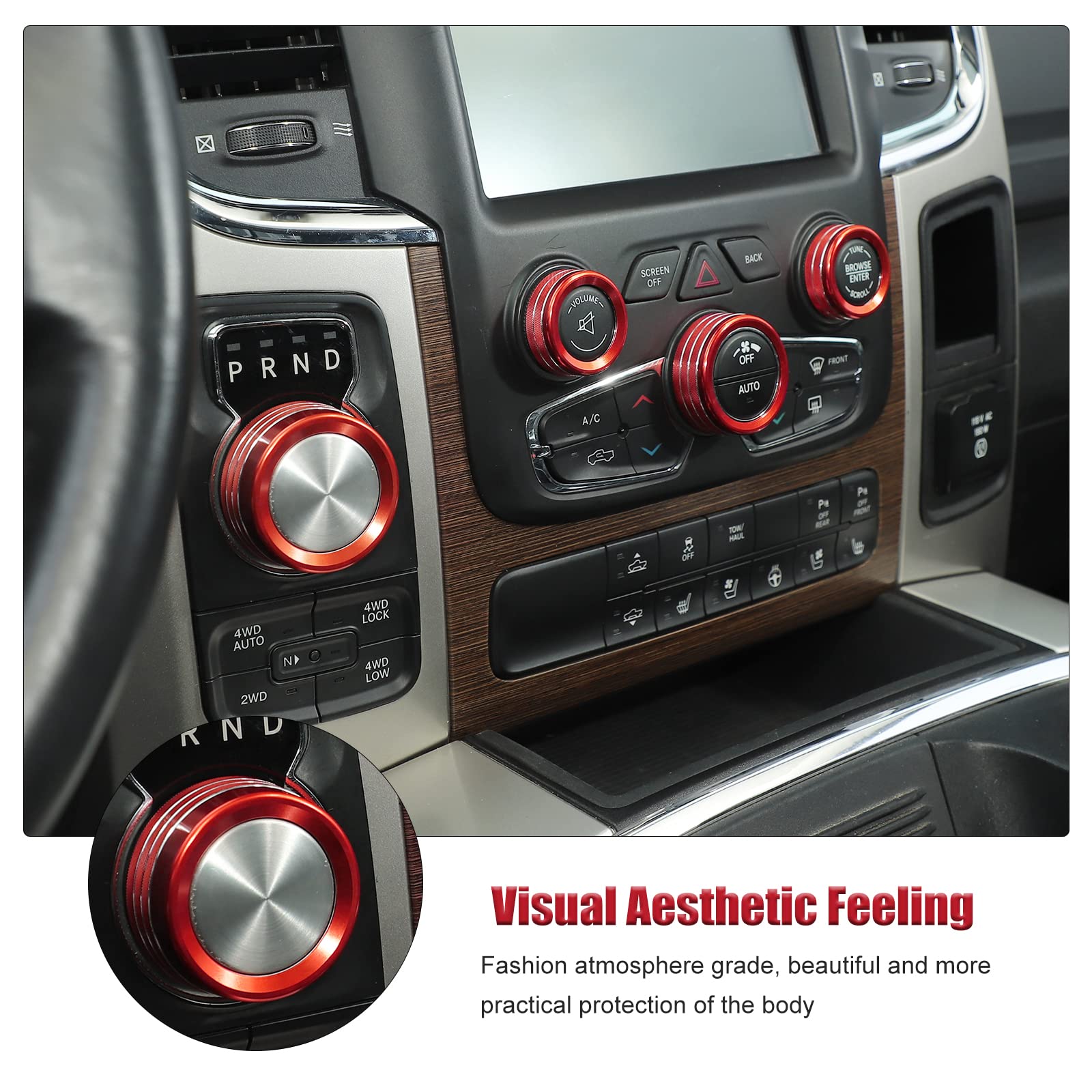 Voodonala for Dodge RAM Air Conditioner Headlight Switch CD Center Console Dashboard Climate Control HVAC Audio Knob Trim for 20