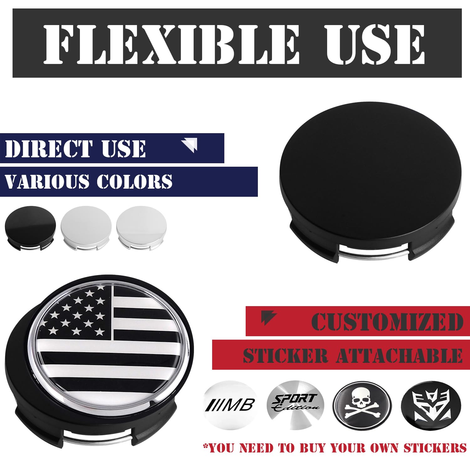 Kitspro 2.5Inch 63Mm Wheel Center Caps For Toyota Corolla Camry Highlander Rav4 Rim Hub Caps, Pack Of 4 (Matte Black, Outer 63Mm