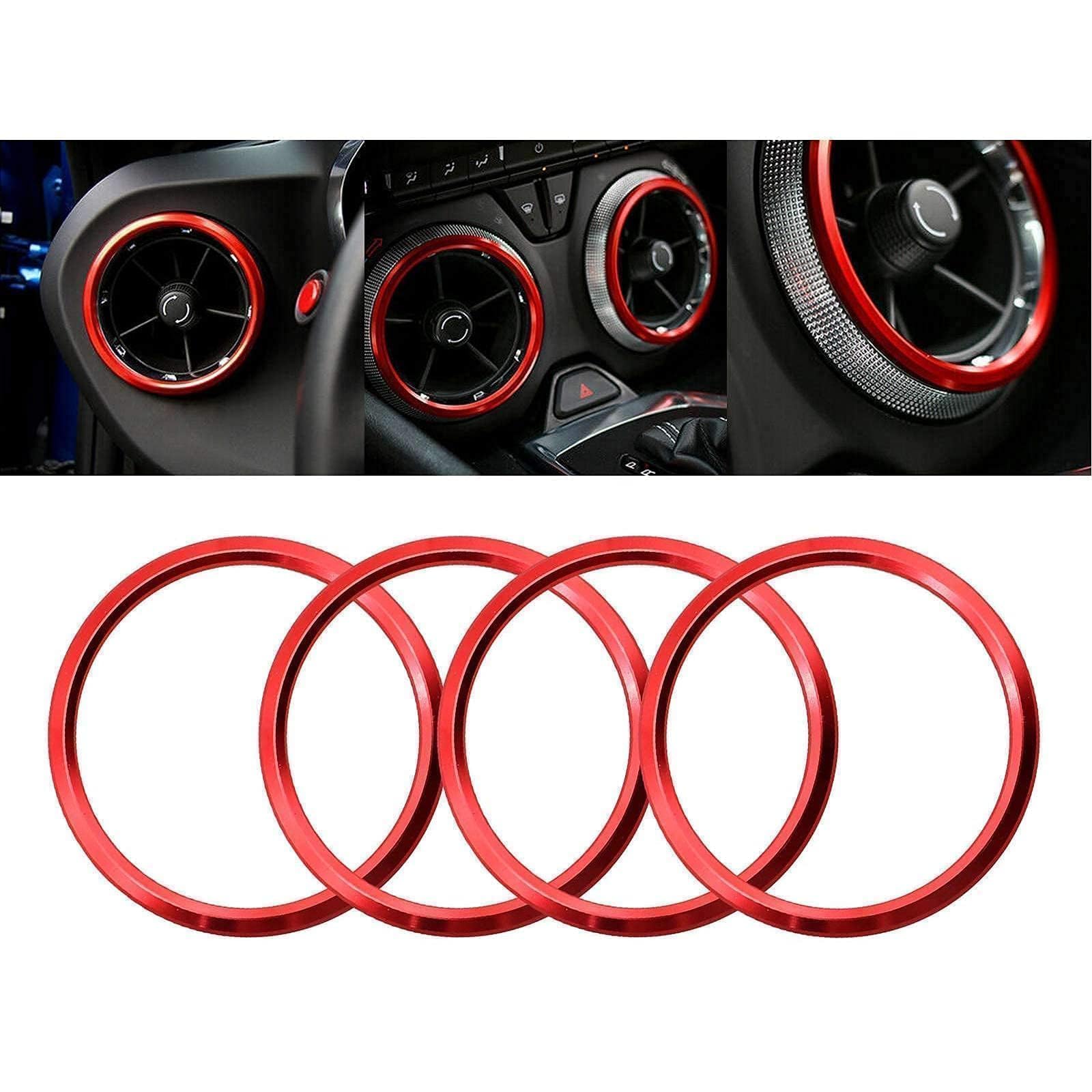 SecosAutoparts 4PCS Aluminum Air Vent Outlet Ring Cover for Chevrolet Camaro 2016-2020, Red Decor