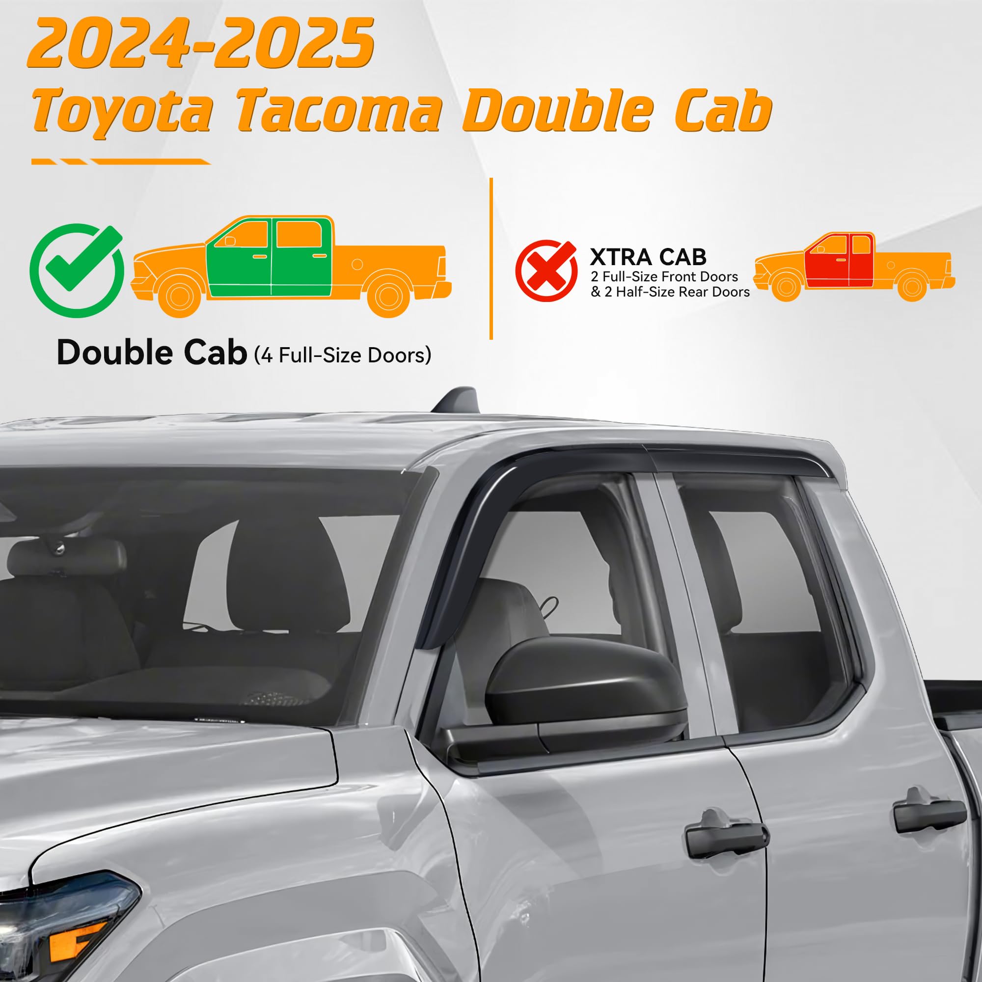 Visors Rain Guards Window Wind Deflector Fit for Toyota Tacoma 2024 2025 SR SR5 TRD Sport Off-Road Limited Trailhunter Double Ca