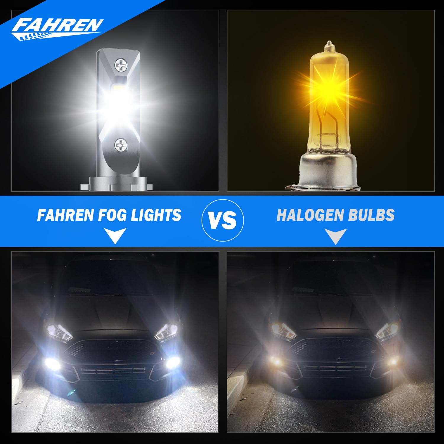 Fahren H4 Driving Light Bulbs 800% Super Bright 9003 Fog Bulbs With 12000 Rpm Turbo Fan, 6500K Cool White Ip68 Waterproof Pack O