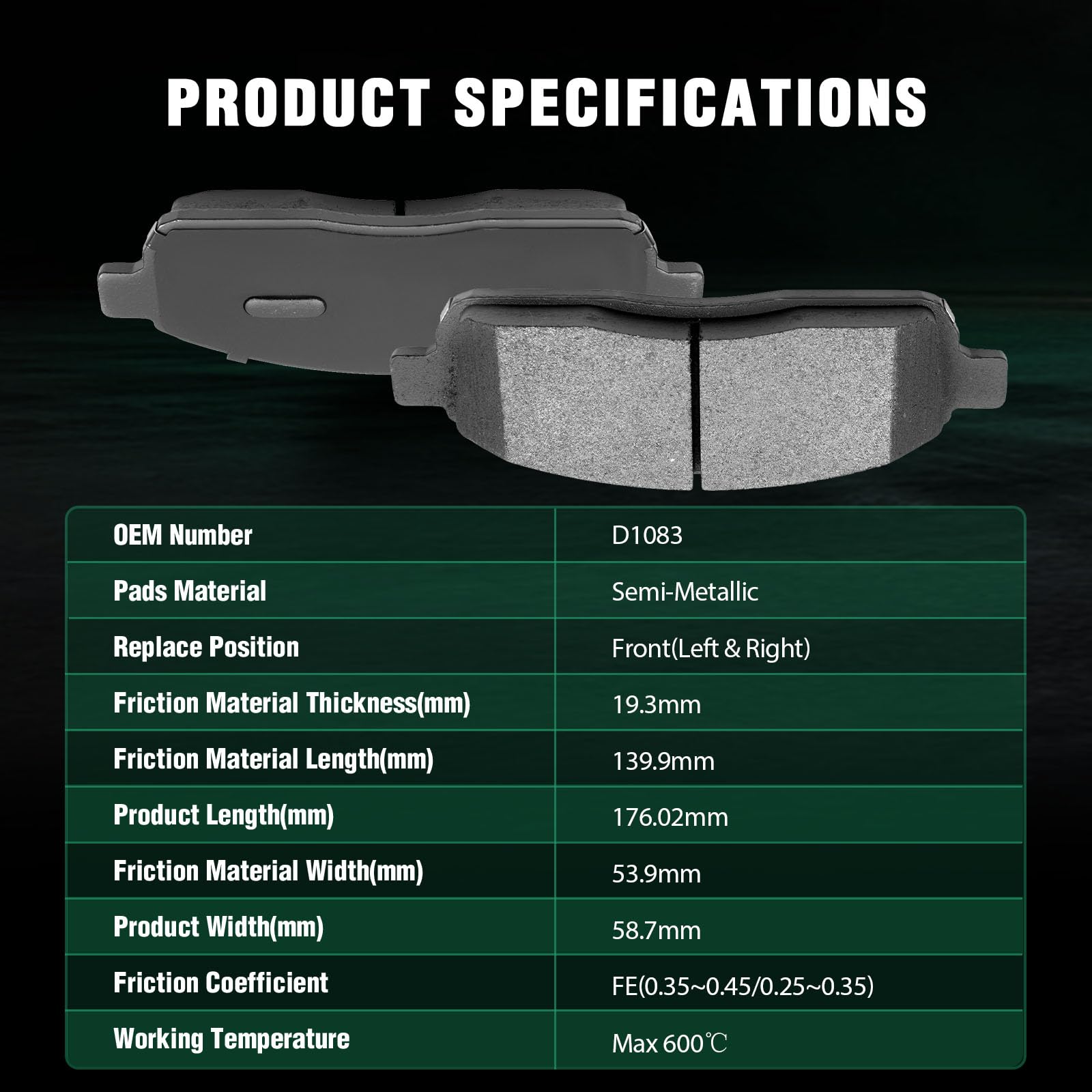 Automuto 4Pcs Front Semi-Metallic Disc Brake Pads Set D1083 For Ford For F-150 2004-2009,For Lincoln Mark Lt 2006-2008