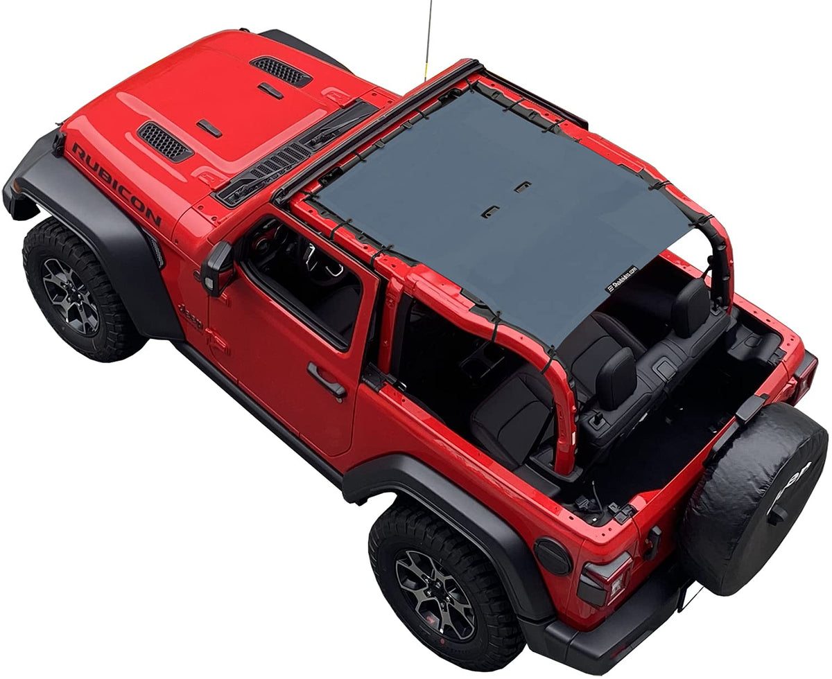 Shadeidea Top Sun Shade For Jeep Wrangler Jl (2018-2023) 2 Door Sunshade Front And Rear - Steel Blue Mesh Screen Soft Top Roof C