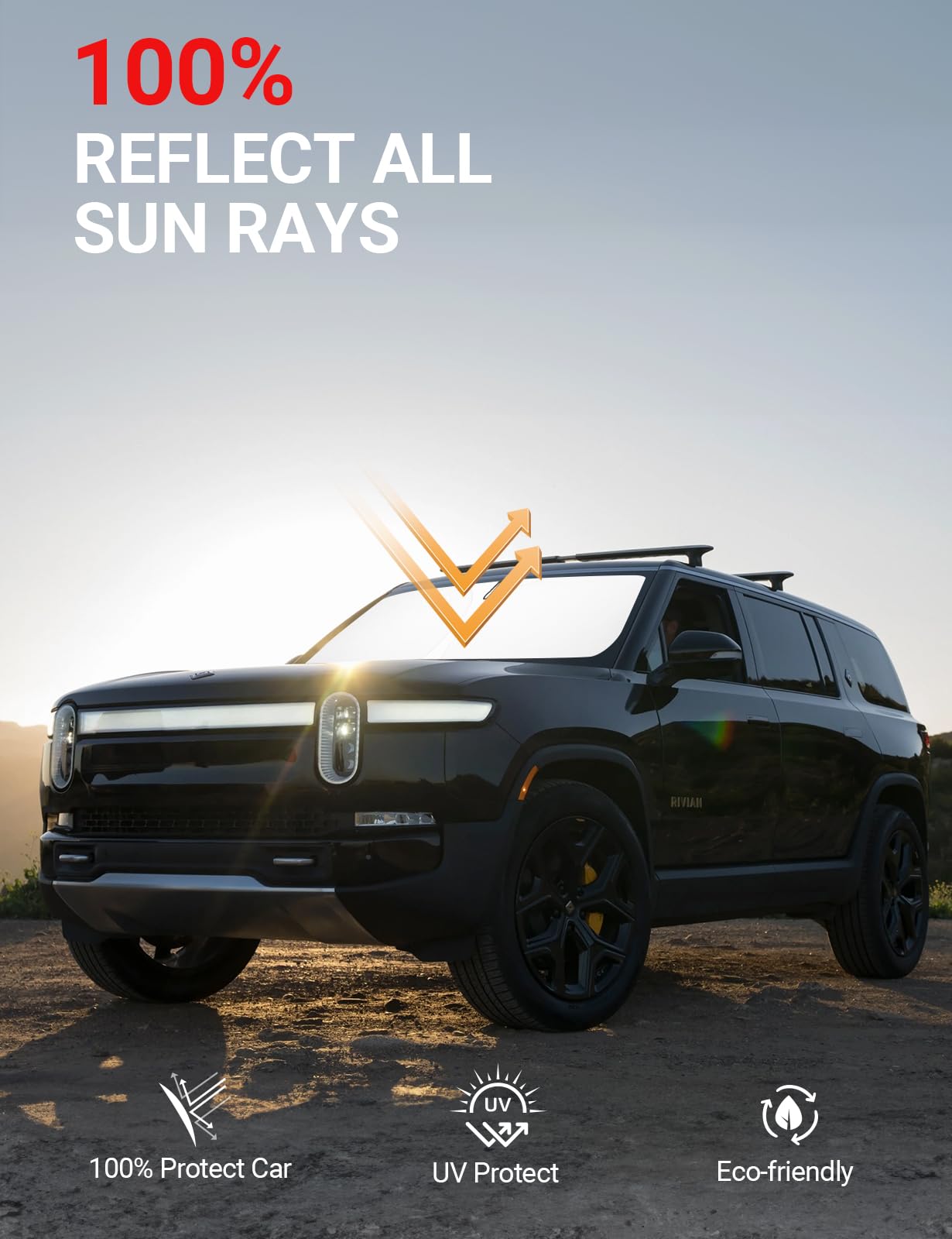 Proadsy 2025 Upgrade Windshield Sun Shade Custom Fit Rivian R1S 2022-2025 4-Layer Foldable Front Sunshade Protector Sun Visor Bl