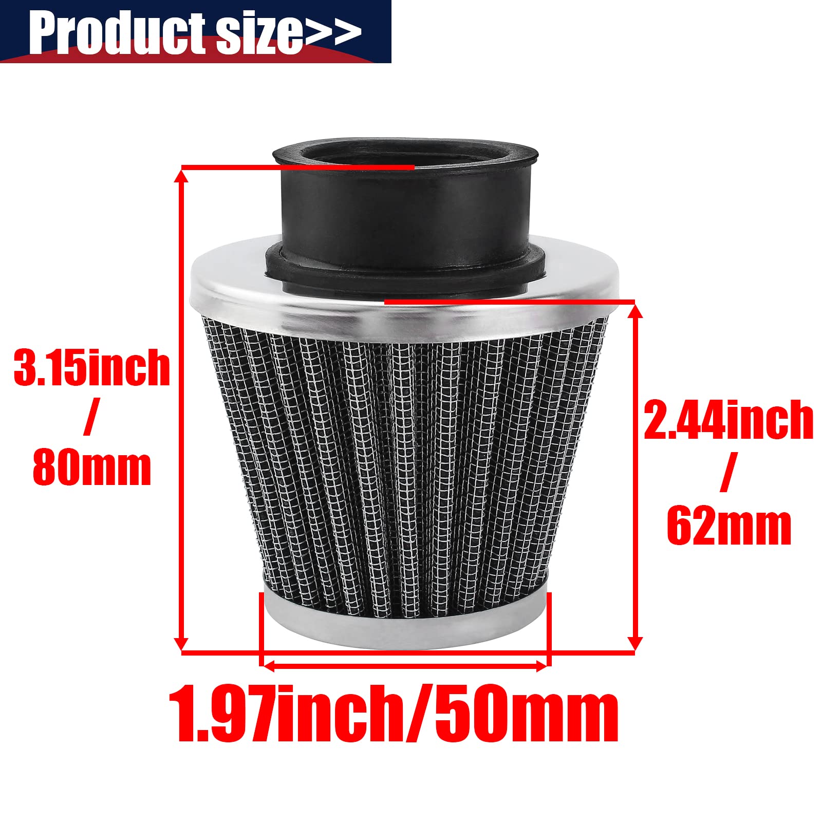 Qazaky Universal 44Mm 45Mm 46Mm Filter Cleaner Compatible With 50Cc-90Cc 110Cc 125Cc 140Cc 150Cc 200Cc 250Cc Gy6 Motorcycle Atv