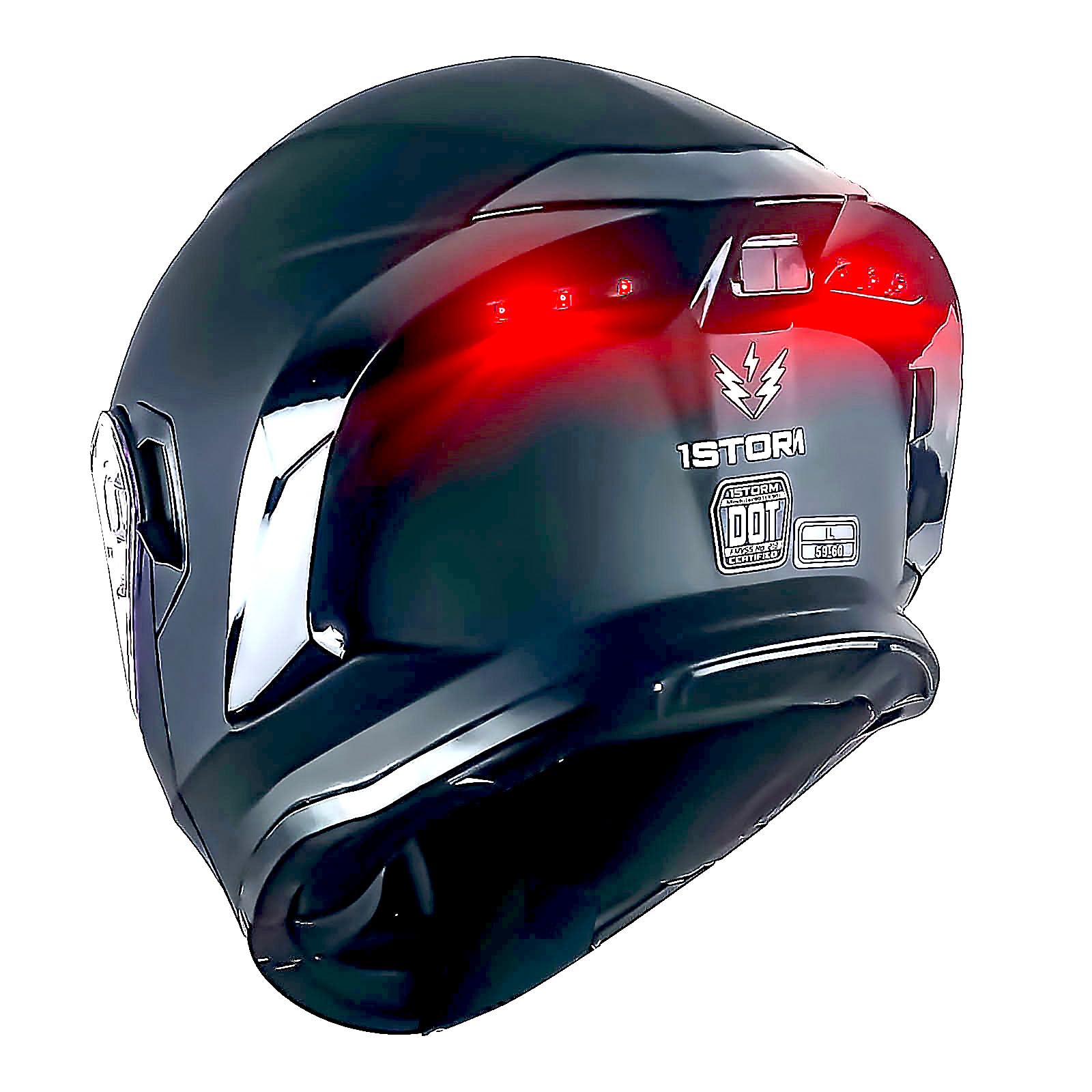 1Storm New Motorcycle Bike Modular Full Face Helmet Dual Visor Sun Shield With Rechargeable Led Tail Light: Matt Black