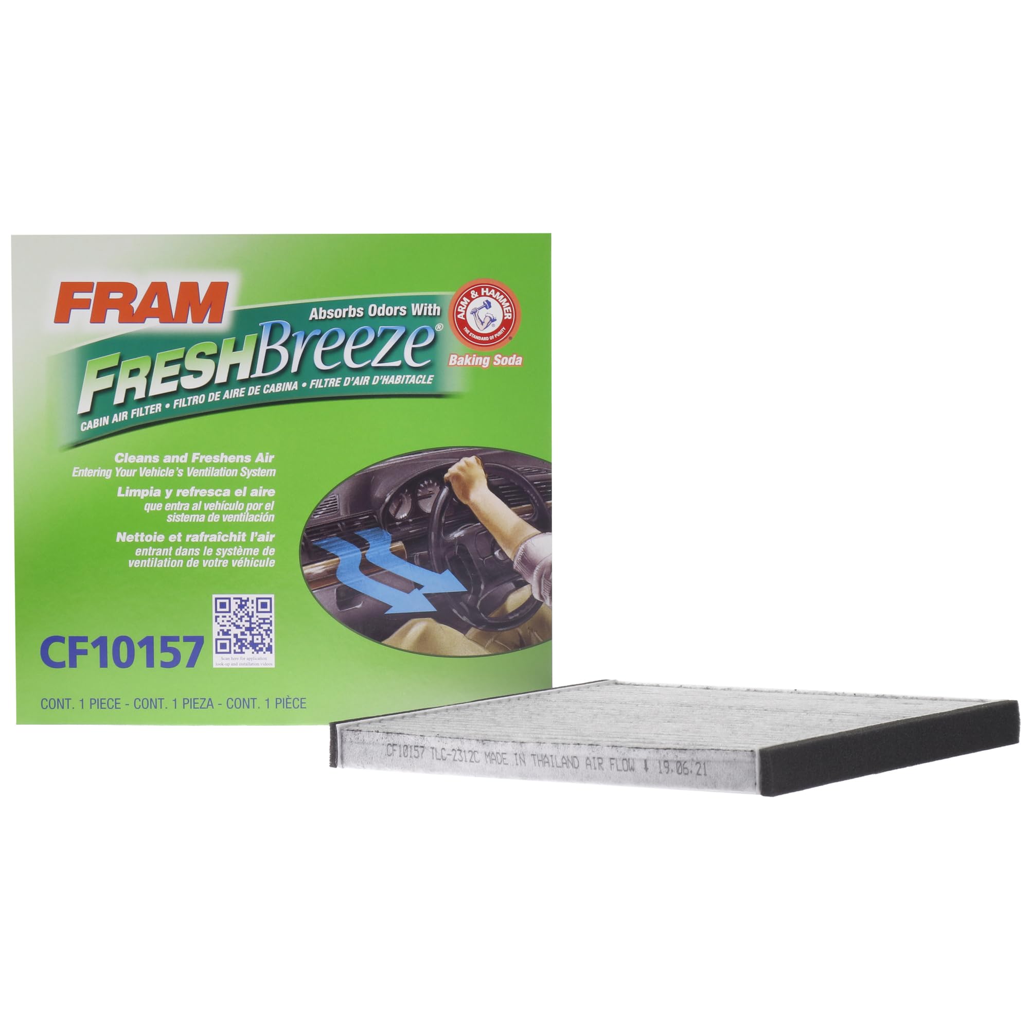 Fram Fresh Breeze Cabin Air Filter Replacement For Car Passenger Compartment W/ Arm And Hammer Baking Soda, Easy Install, Cf1015