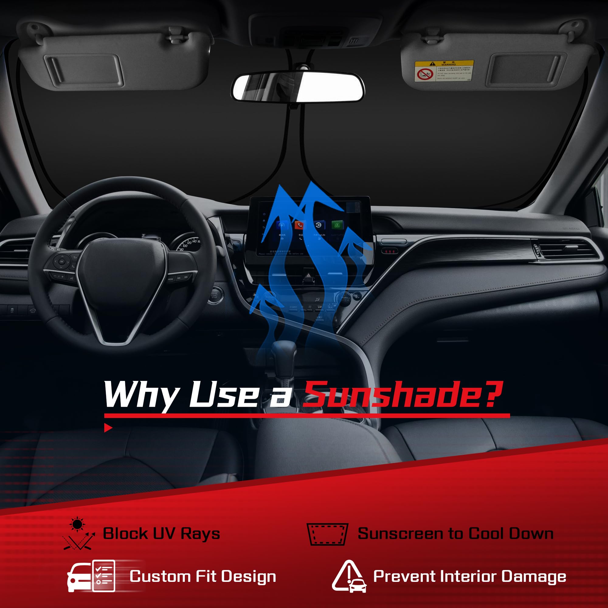 Arismotor Windshield Sun Shade For Honda Accord Sedan 2018-2025, Custom Fit Foldable Front Window Sunshade Sun Visor Protector,