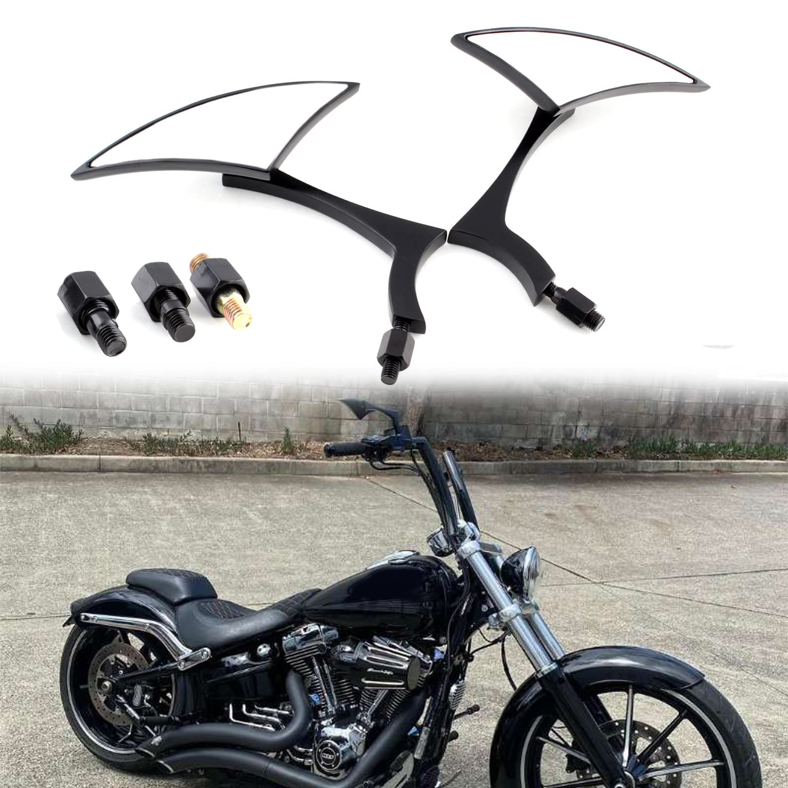 Black 8Mm/10Mm Motorcycle Spear Blade Rear View Side Mirrors For Cruiser Chopper Sportster Dyna Softail Street Bike Scooter Dirt Bike