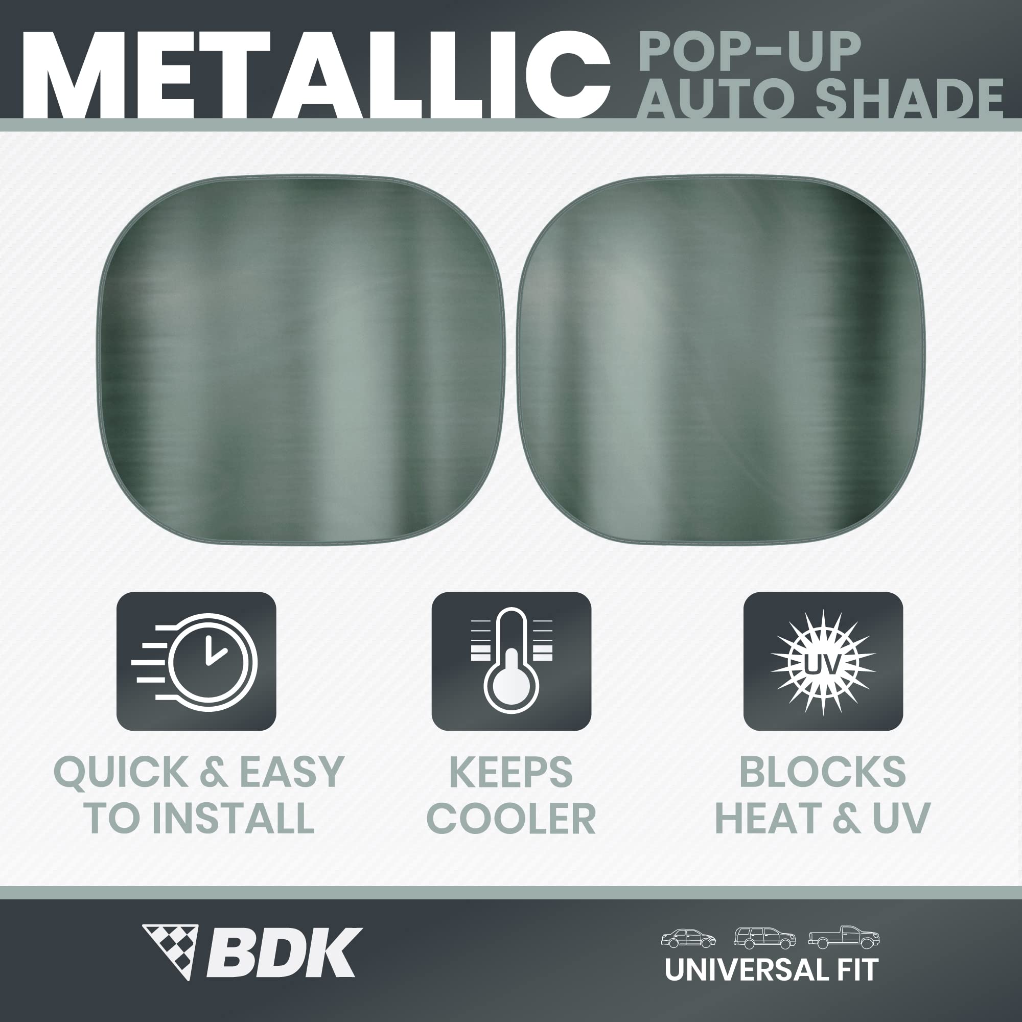 BDK 2PC Metallic Charcoal Gray Car Window Sun Shade Auto Shade for Windshield Visor, Block UV Reflect Heat to Keep Your Car SUV