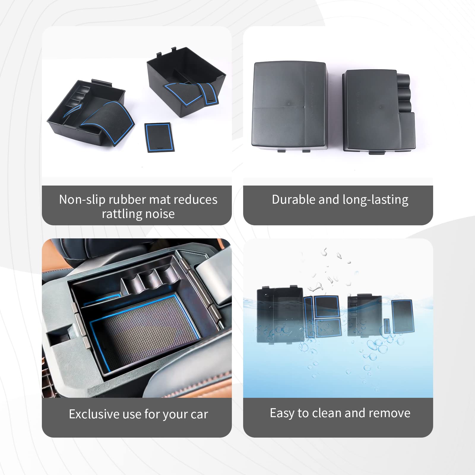 Cdefg For 2022 2023 Maverick Pickup Truck Center Console Organizer Tray 2022 Fo*Rd Maverick Armrest Trays Storage Box Coin Container 2022 2023 Maverick Truck Interior Accessories, 2-Pack (Blue Trim)