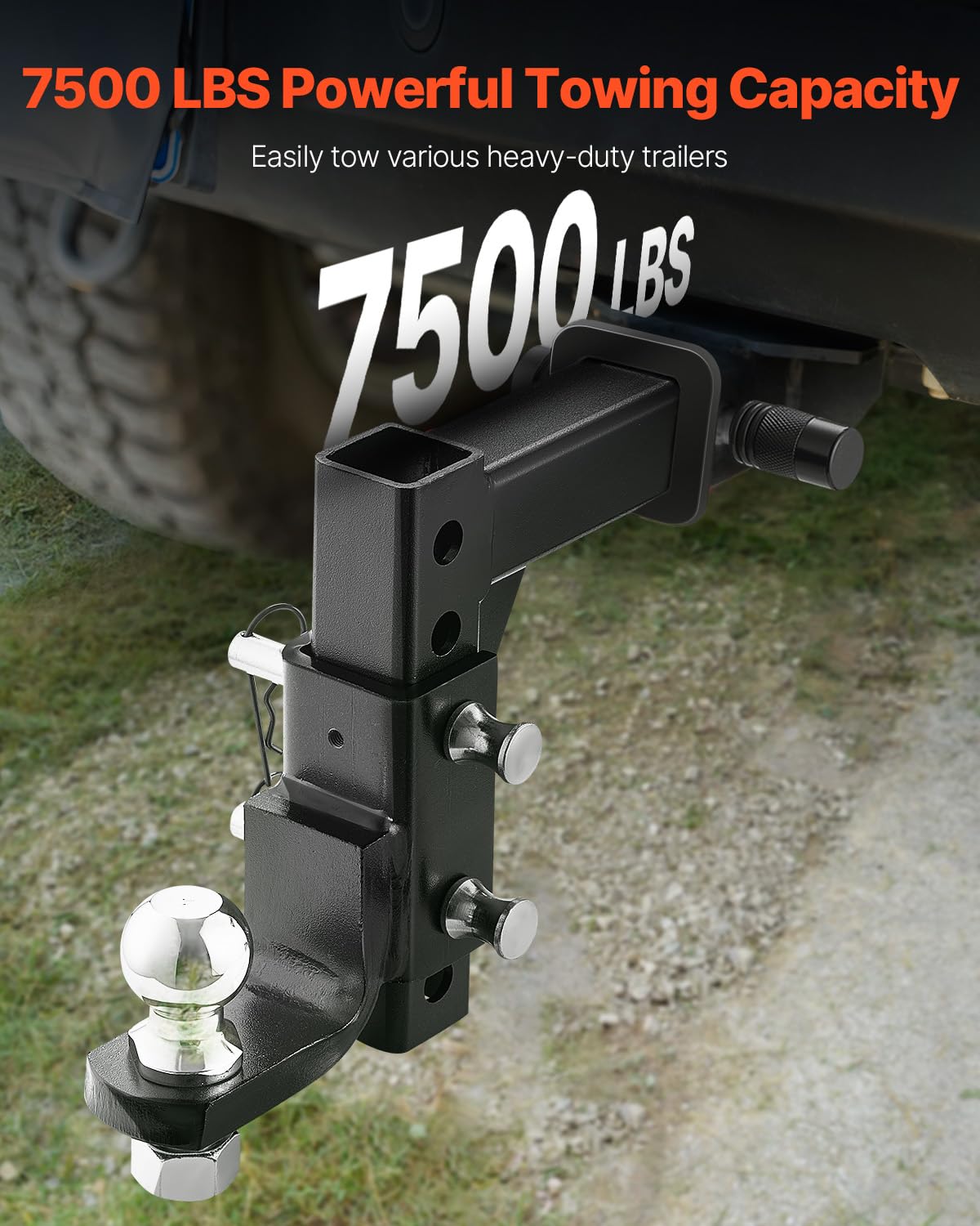 VEVOR Adjustable Trailer Hitch, Fit 2-Inch Receiver, Trailer Hitch Ball Mount with 2-Inch Ball & Pin, 7500 lbs Capacity Ball Hit
