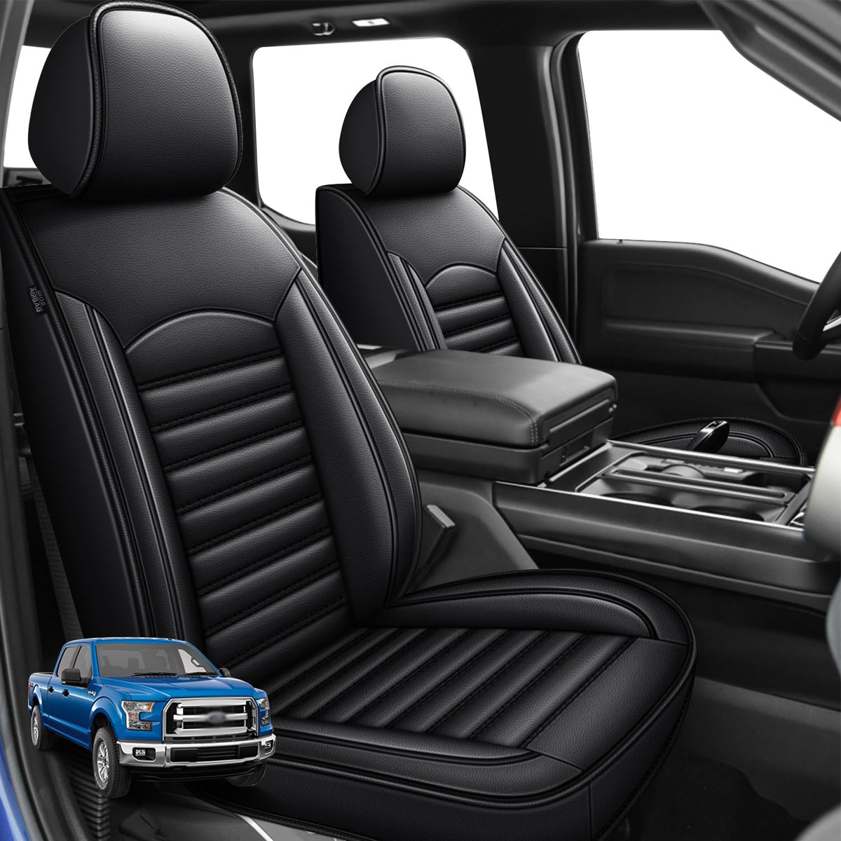 IKABEVEM Seat Covers for Ford F150 2009-2023 2024 2025 - F250/F350/F450 2017-2024 2025 Waterproof Leather Truck Car Seat Covers 