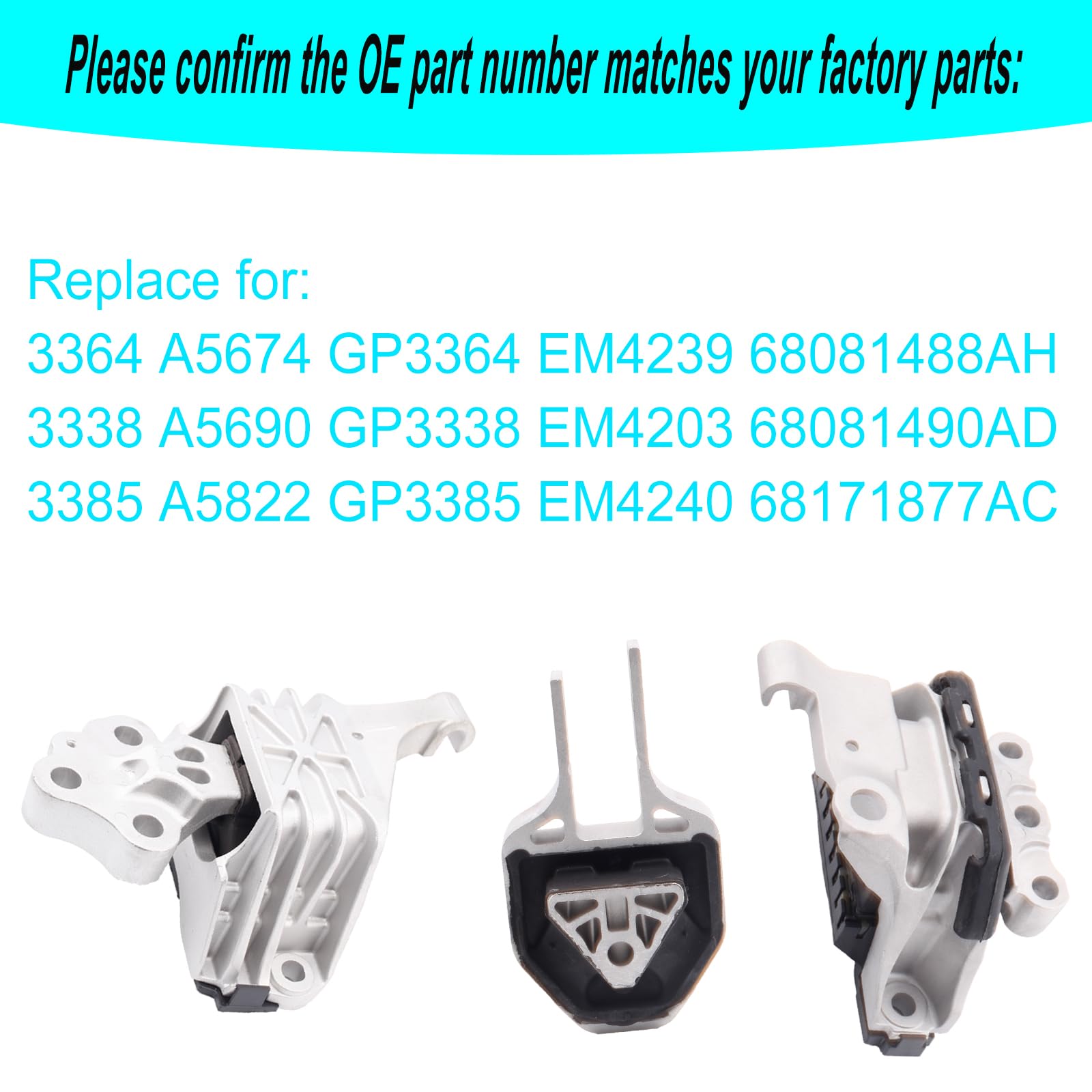 sherxibo Engine Motor Mount & Trans Mount Set for 2013-2016 Dodge Dart 2.0L 2.4L Replacement 3364 3338 3385 A
