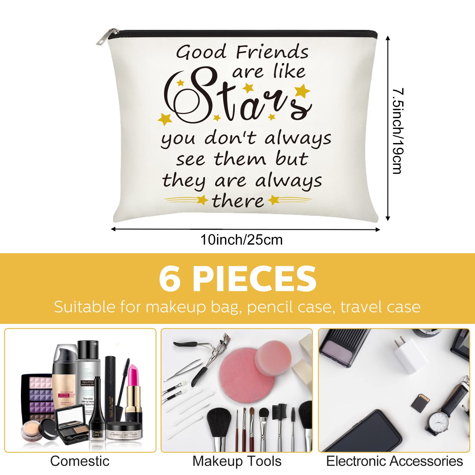 6 Pieces Friendship Cosmetic Bag Makeup Side Bag Girls Weekend Gifts Friends Makeup Bag For Christmas Friendship Present Travel