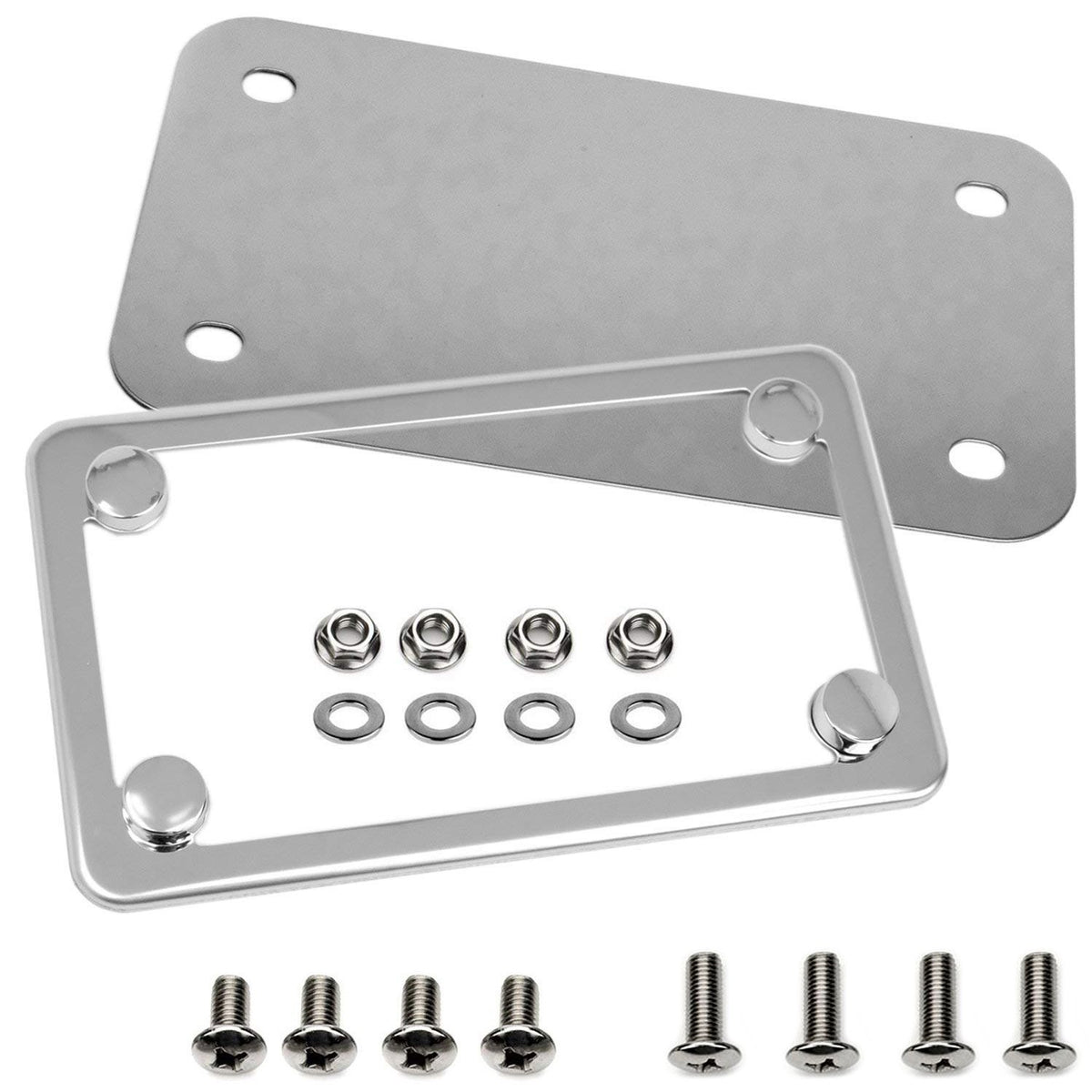Lfparts Motorcycle Stainless Steel License Plate Frame + Motorcycle License Backing Plate Set