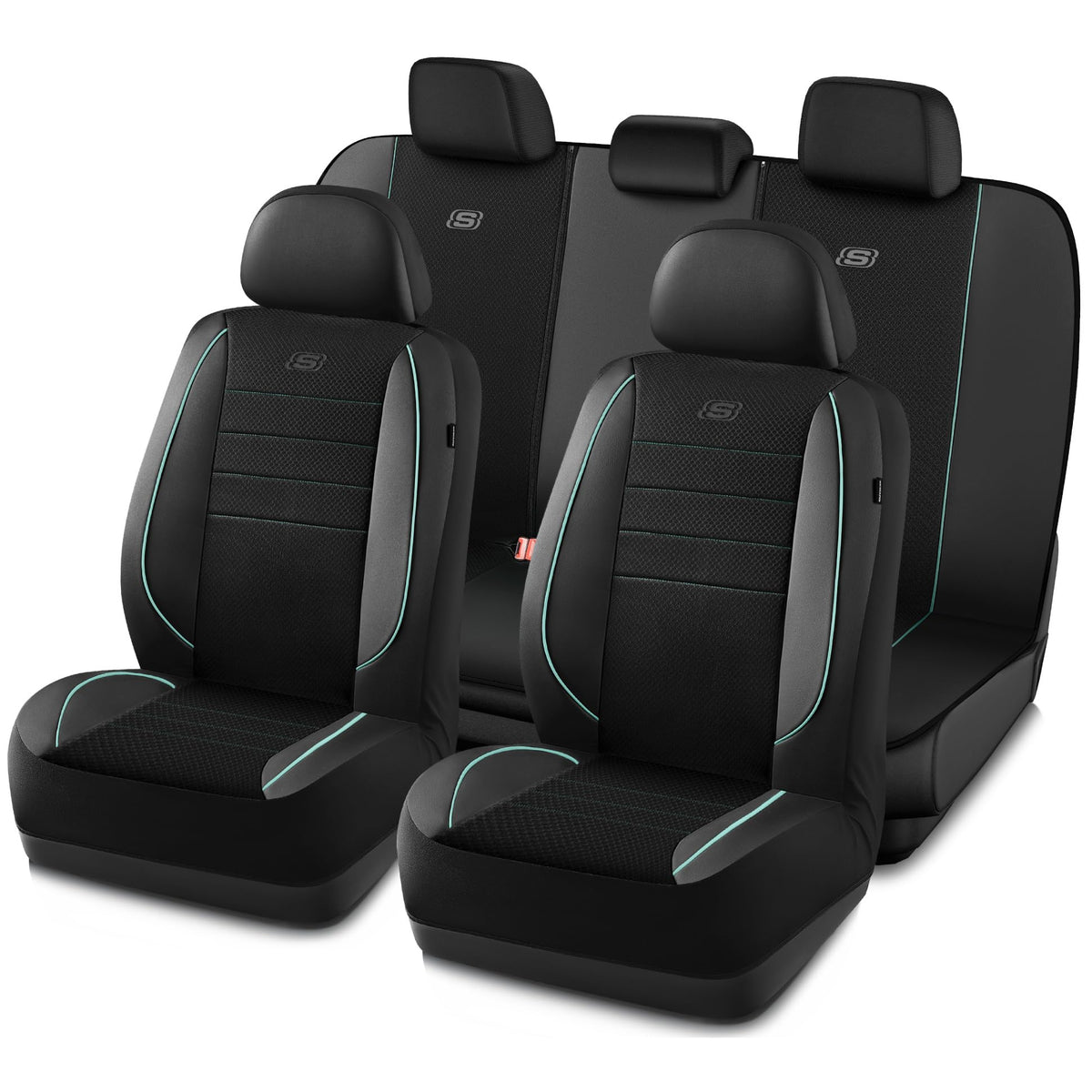 Skechers Memory Foam Car Seat Cover,Air Cool Mesh Thick Seat Covers,Piping Leather Car Seat Protector,Airbag Compatible,Automoti