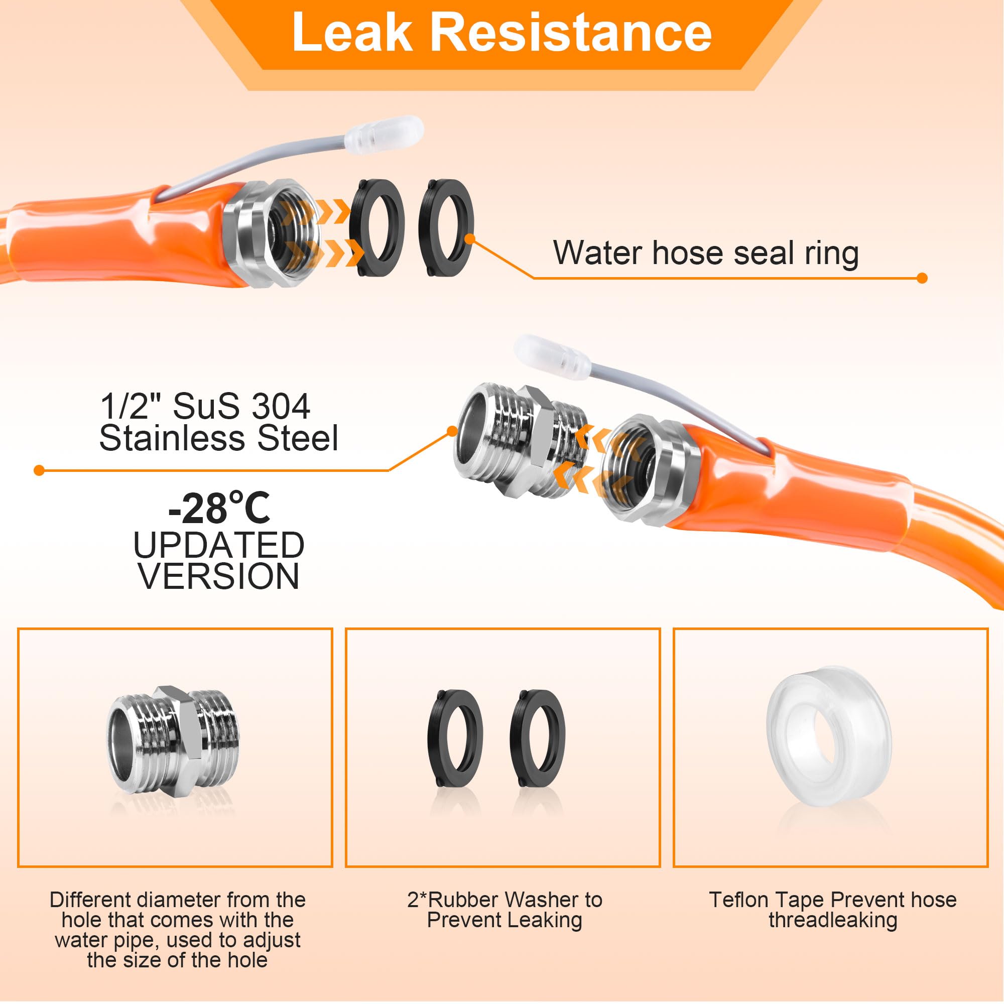 Ficstar 15FT Heated Water Hose for RV, Heated Drinking Water Hose Antifreeze to -45F, Water Heater Thermostat with Self-regulati