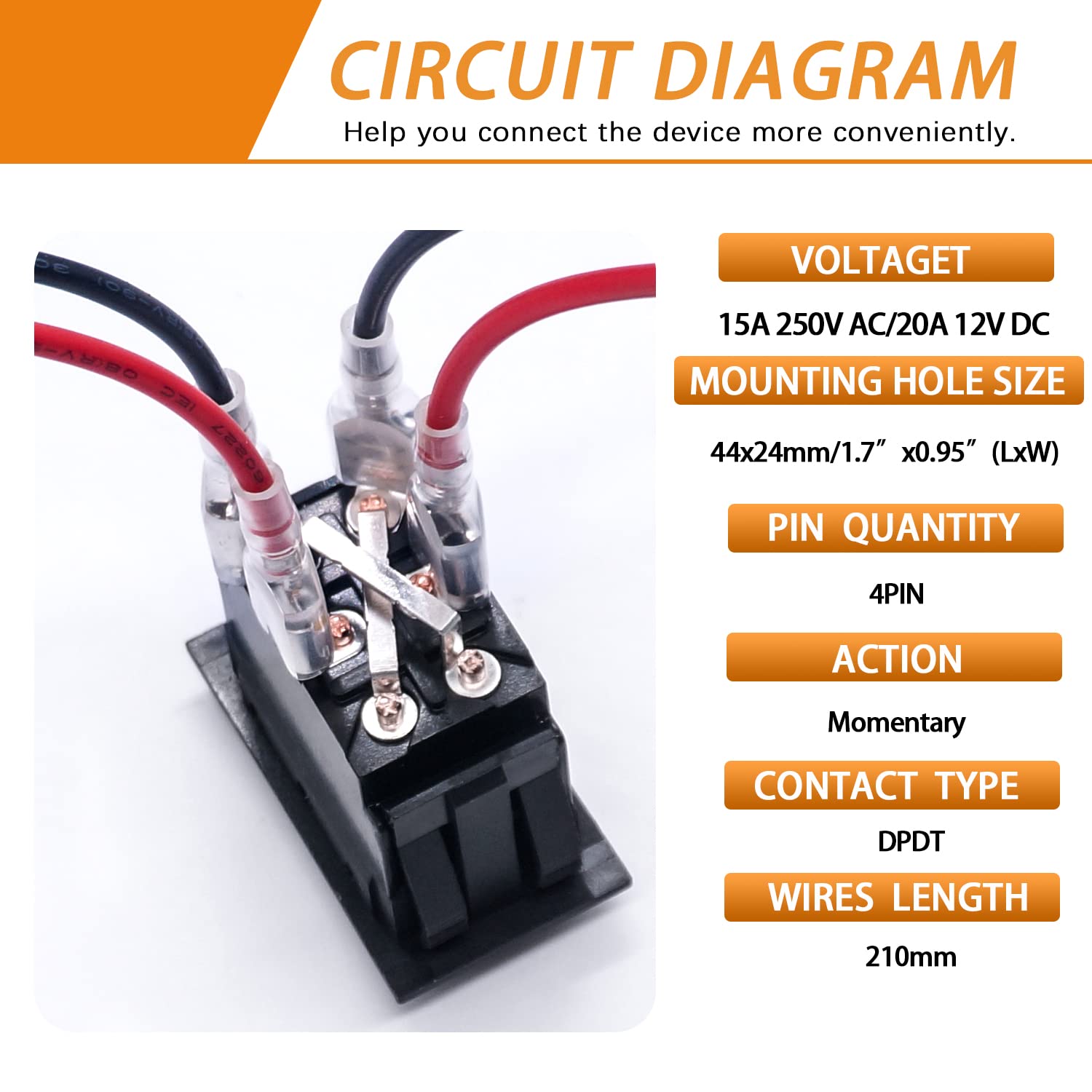 Mankk 4 Pin Dpdt Momentary Rv Jack Switch Dc12V Reverse Polarity Rocker Switch 20A (On)-Off-(On) Motor Control Switch With Pre-W