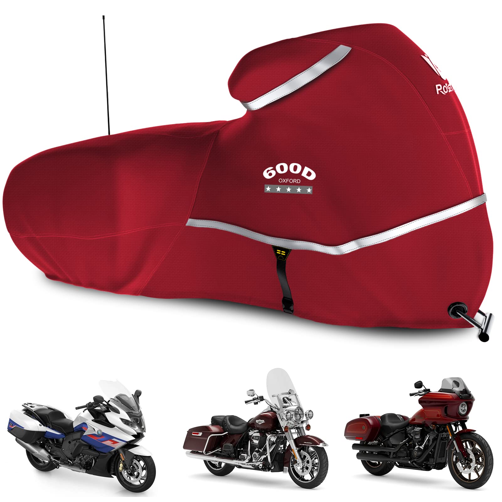 Rosefray Motorcycle Cover with Side Box Heavy Duty 600D Waterproof for Touring Models Harley Davidson Road King,Road Glide,Stree