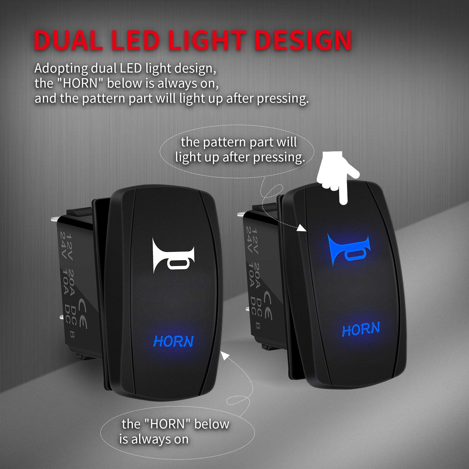 Daiertek 12V Horn Button Momentary Rocker Switch Blue Led 12 Volt John Deere Polaris Ranger Auto Train Atv Utv Rzr Boat Marine T