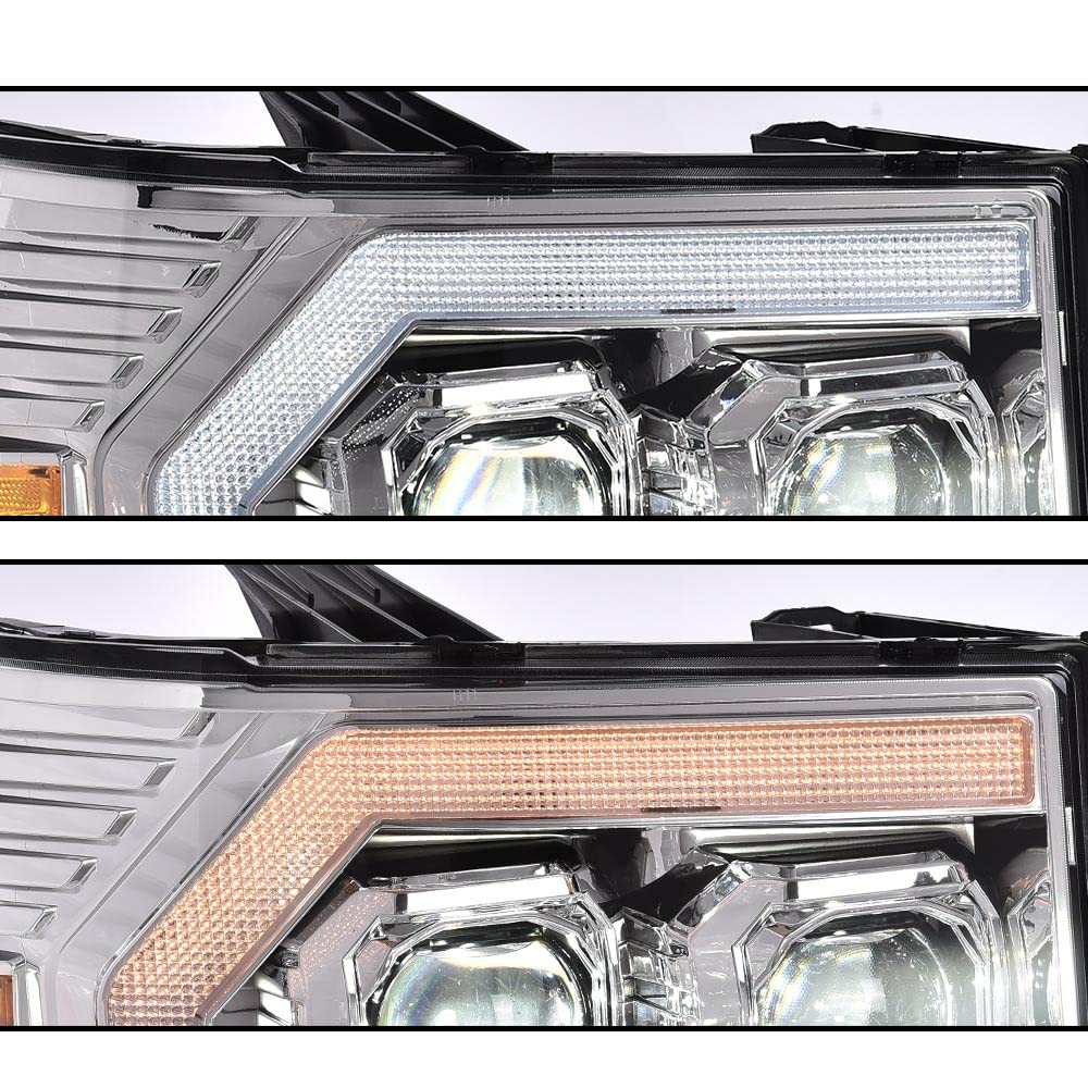 Cheda Led Drl Tube Projector Headlights Compatible With Gmc Sierra 1500 2007-2013/Fit Sierra 2500Hd 3500Hd 2007-2014 Clear Lens