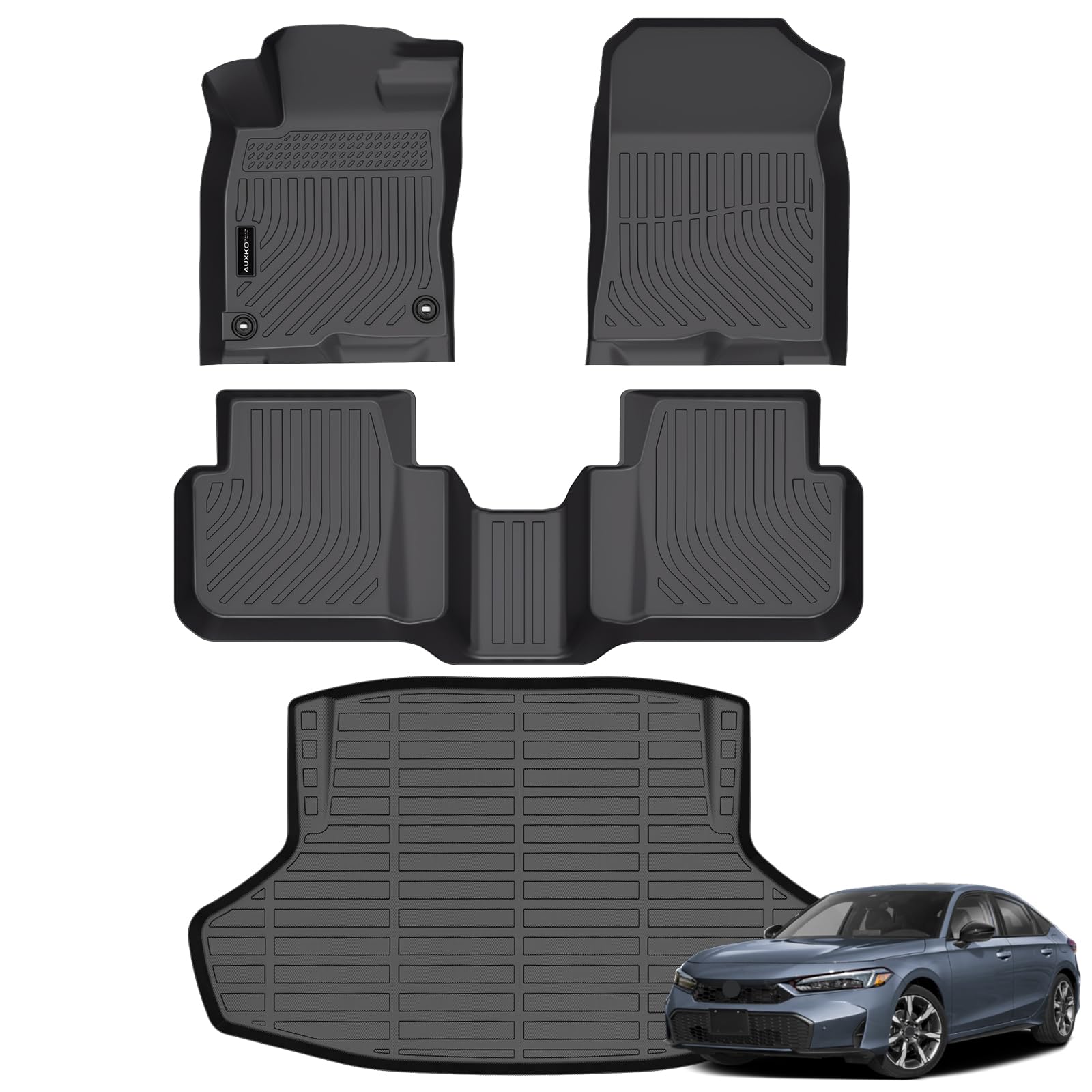 Auxko All Weather Floor Mats Cargo Mat Fit for 2025 2026 Honda Civic Hybrid Sedan TPE Liners Accessories All Season Guard Odorle