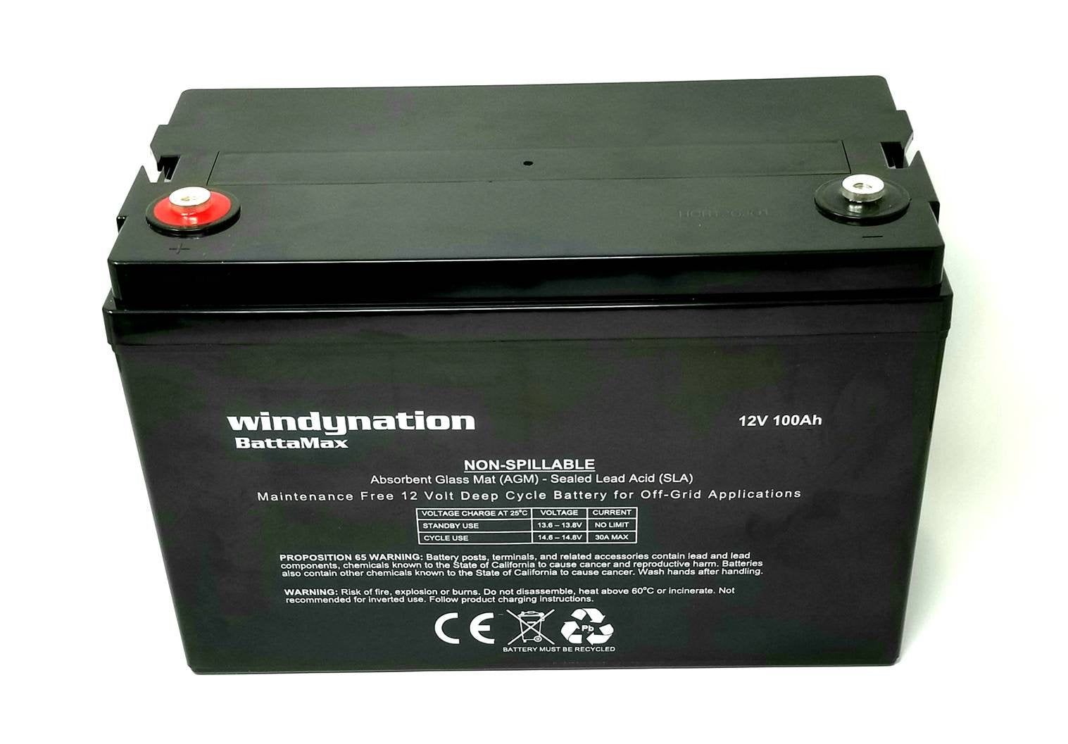 Windynation 100 Amp-Hour 100Ah 12V 12 Volt Agm Deep Cycle Sealed Lead Acid Battery - Solar Rv Ups Off-Grid (1 Pc 100 Amp-Hour)