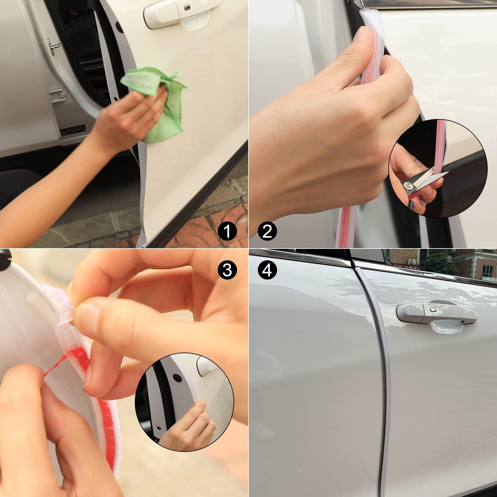 Winunite 16.4Ft(5M) Car Door Edge Guards Clear, Fit Most Vehicles, Self-Adhesive Pvc, U-Shaped Automotive Trim Transparent Car D