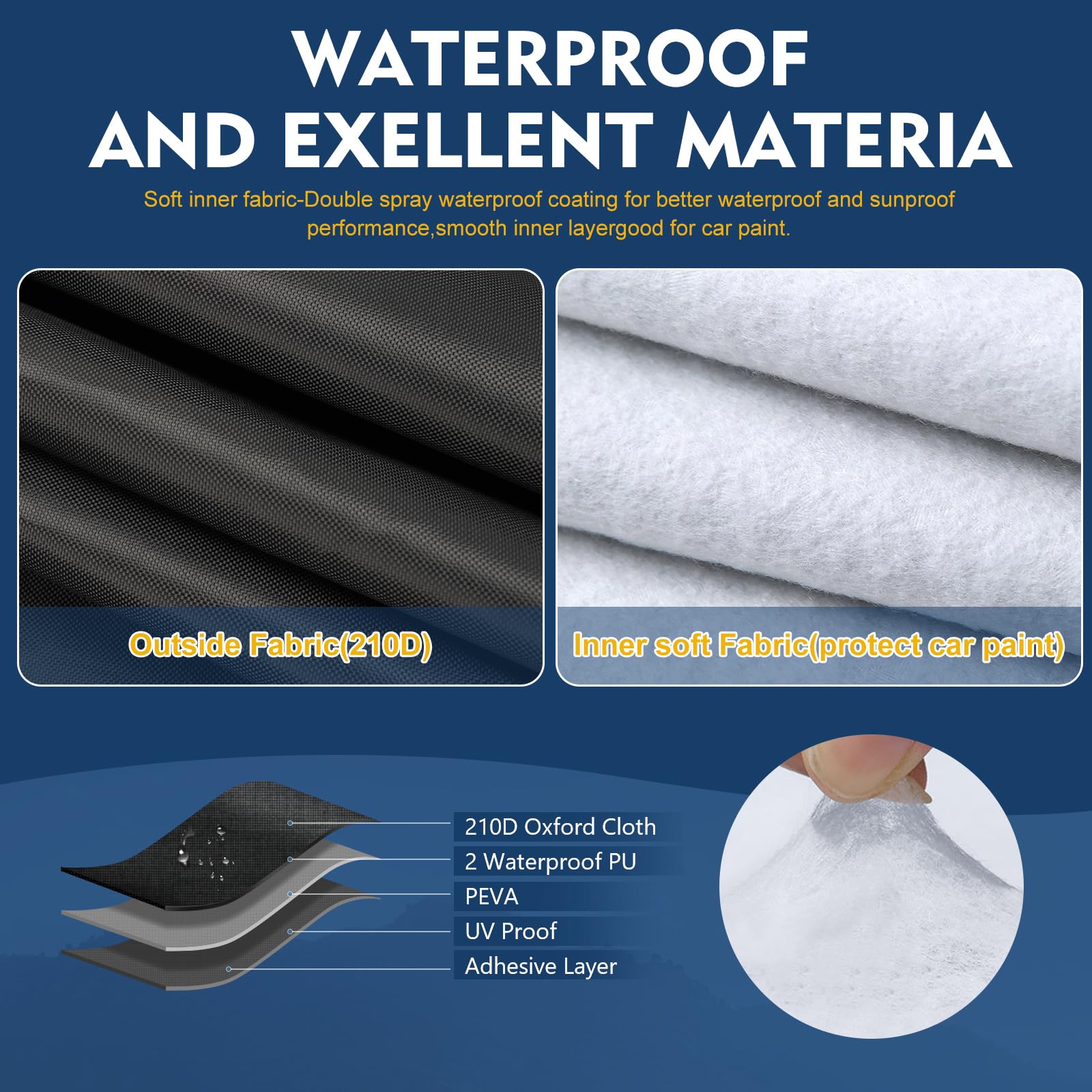 QUNSUNUS 6 Layer Car Cover for Ford Mustang 1964-1968 Waterproof All Weather 210D Windproof for Ford Mustang Car Cover Hail Prot