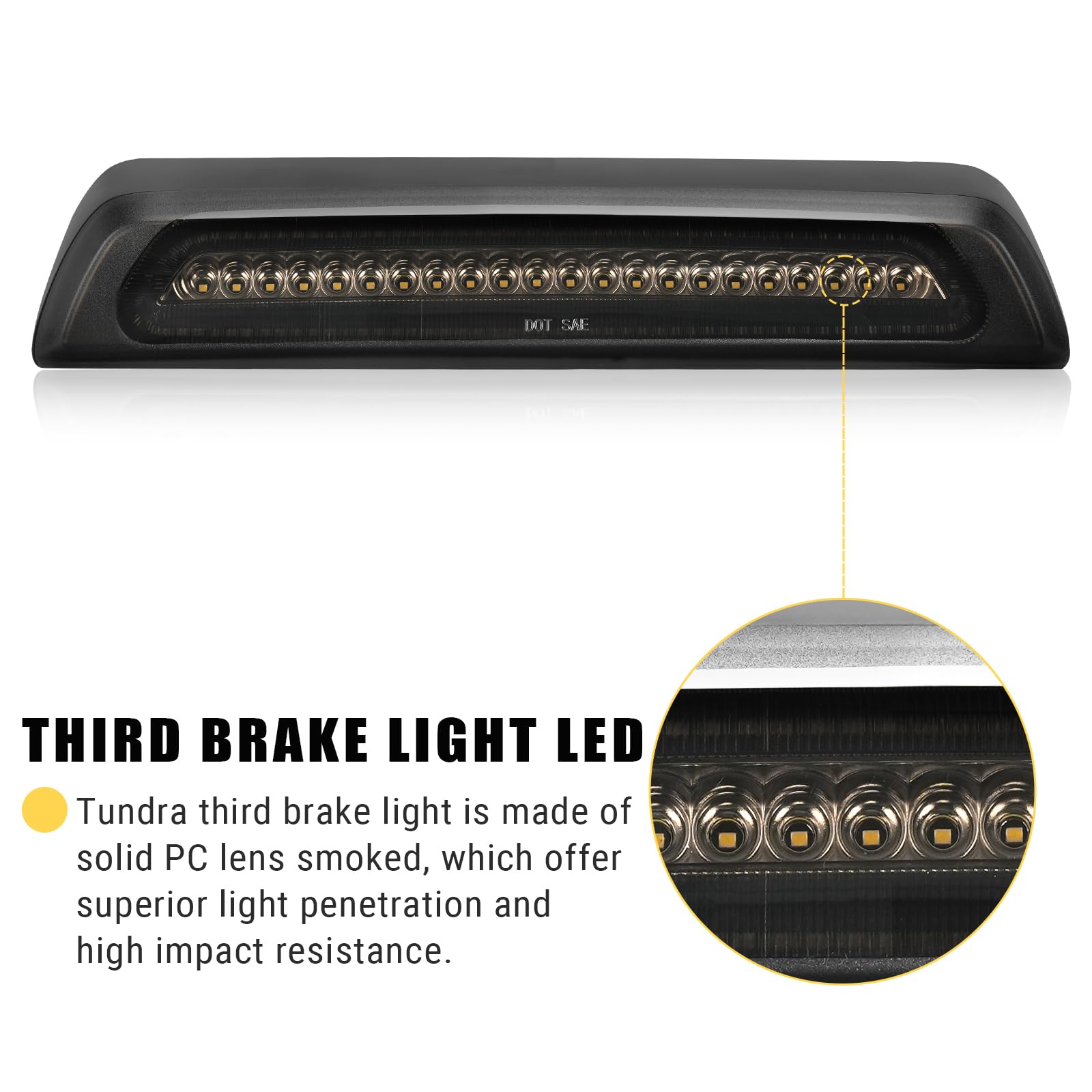 Bordan Third Brake Light Stop Lamp Fit For 2007-2020 Tundra Led 3Rd Brake Lights Rear Cargo Lamp High Mount Stop Light Smoked Le