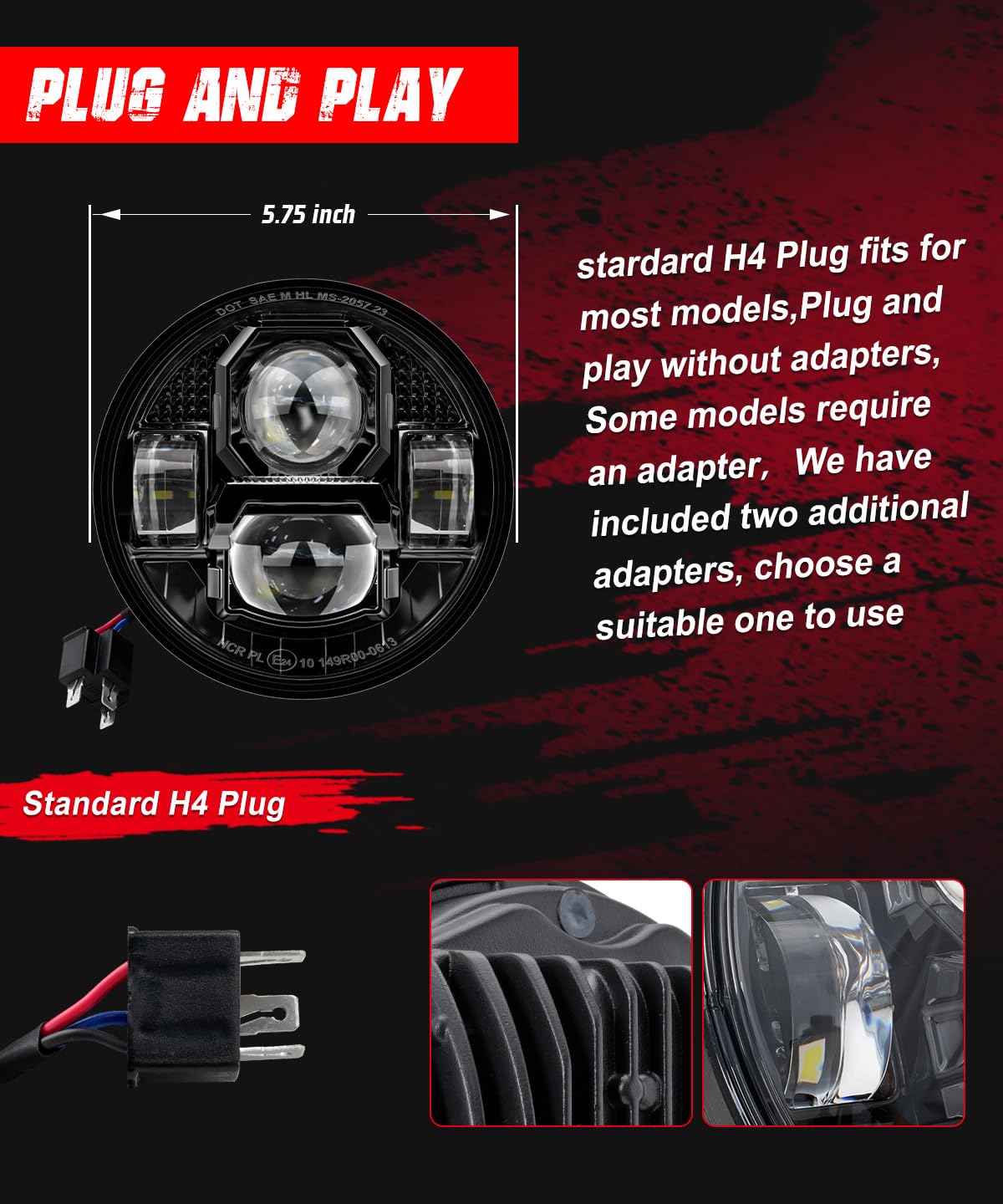 Upgraded 5-3/4 5.75 Inch Led Motorcycle Headlight Compatible With Harley Davidson Sportster Dyna Street Bob Low Rider Wide Glide