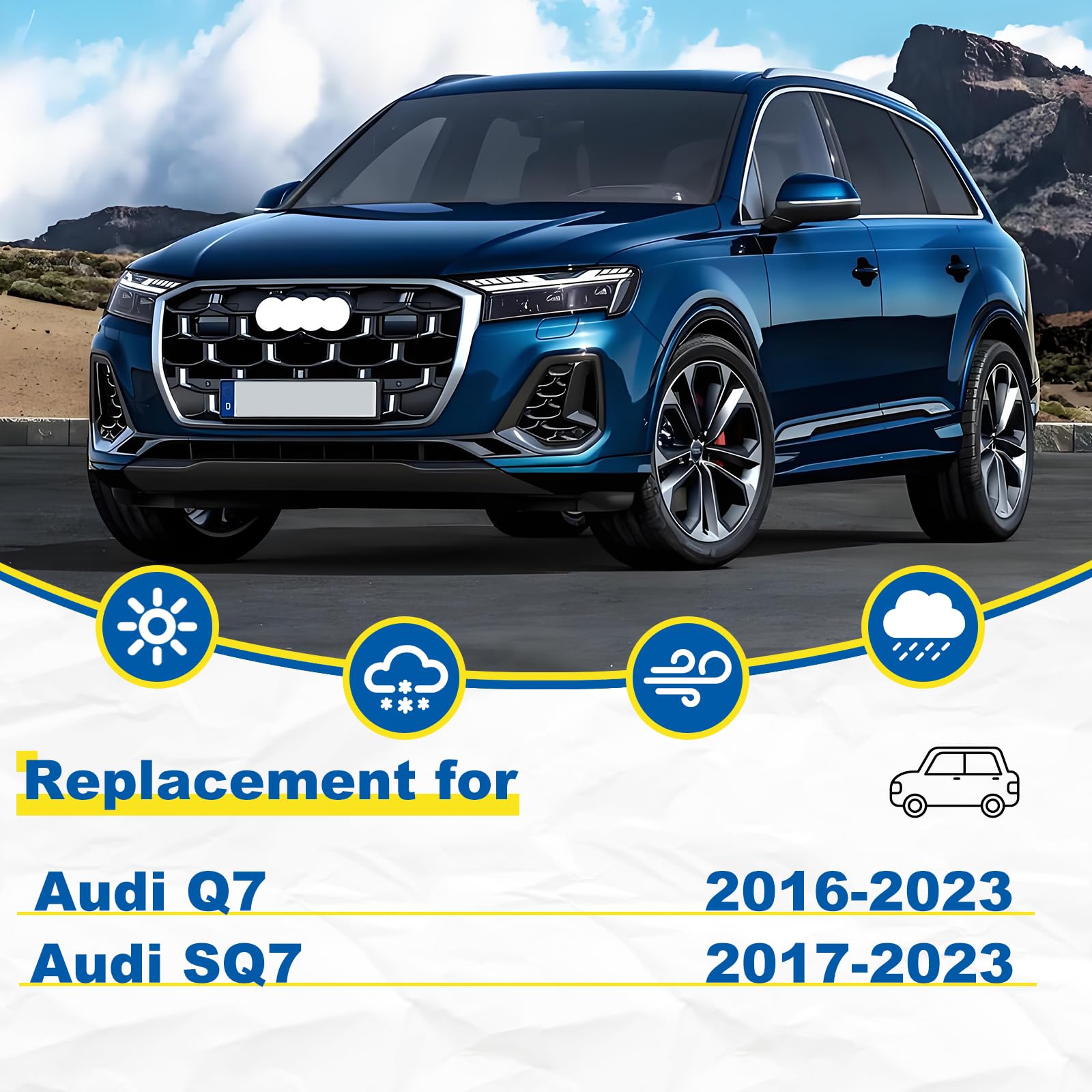 Hrsno 27''+20'' Windshield Wipers With 15'' Rear Wiper Blade Sets Automotive Replacement For Audi Q7 2016-2023,Sq7 2017-2023,Eas