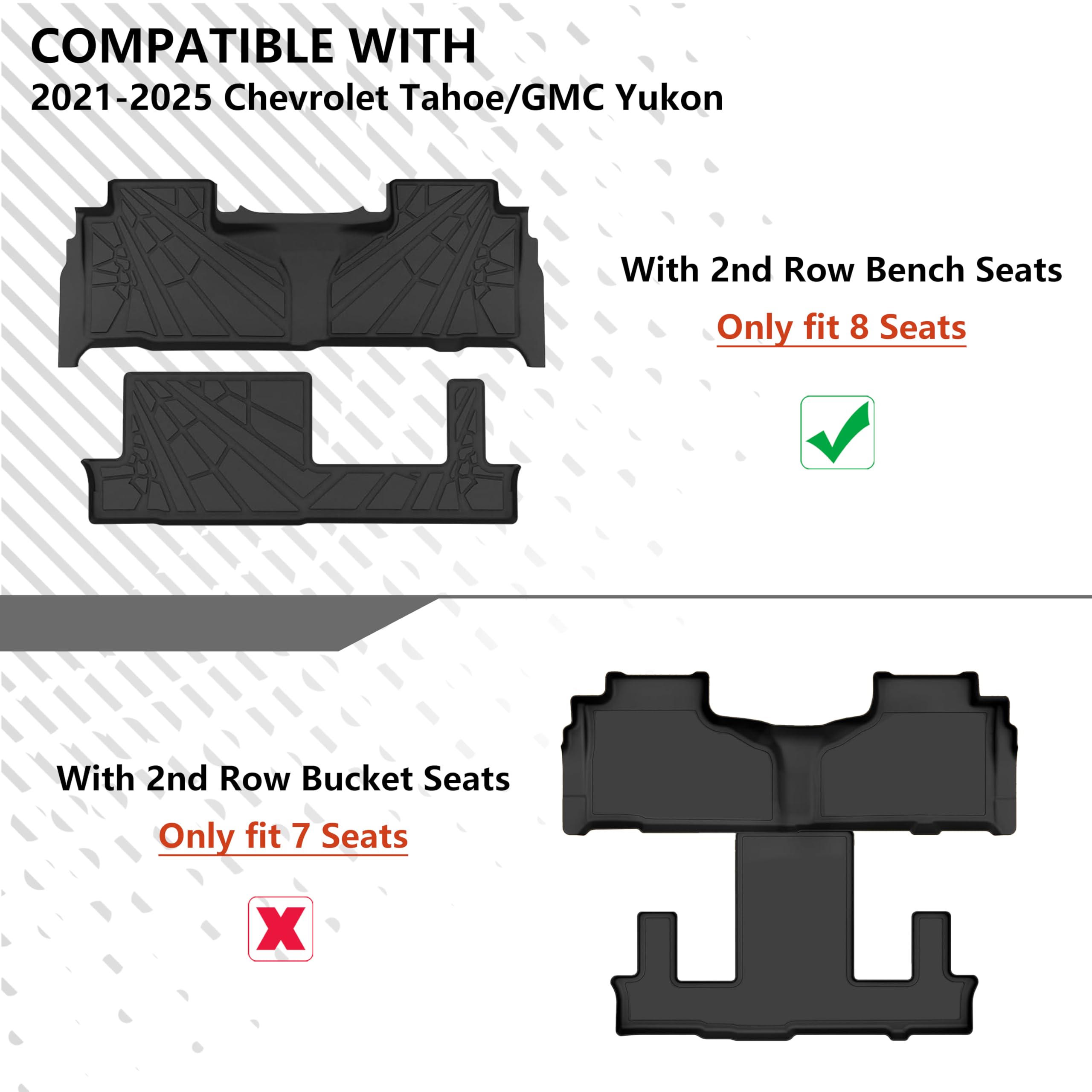 Karpal Floor Mat & Cargo Liner Fit For 2021-2025 Chevrolet Tahoe/Gmc Yukon(Only Fit 8 Seats) With 2Nd Row Bench Seats, Tpe Rubbe