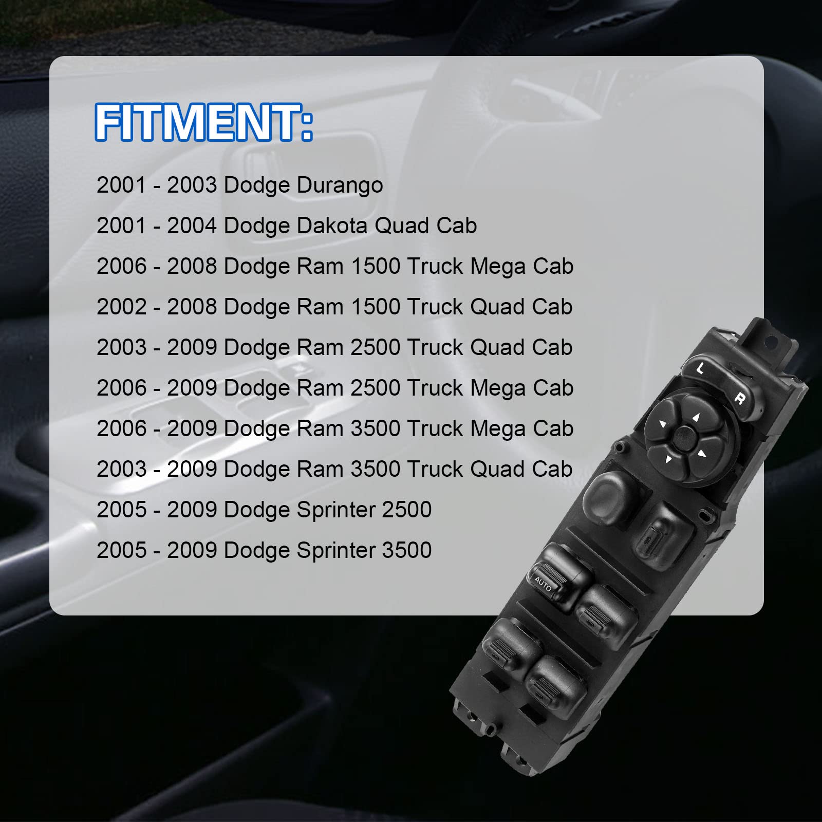 Master Power Window Switch 56049805Ab Replacement For Dodge Ram 1500 2500 3500 2002-2010, Dodge Dakota 2001-2004, Dodge Durango 2001-2003