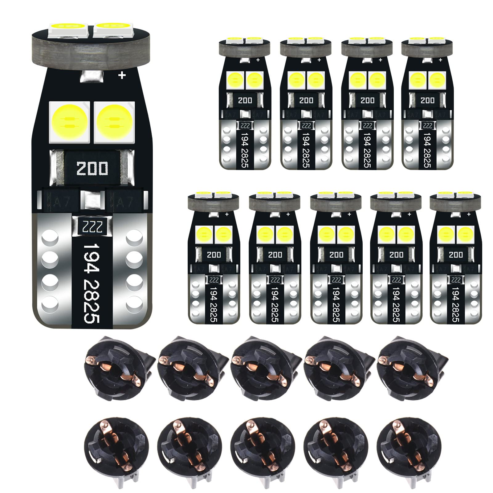 DODOFUN 12V White T10 W5W 158 168 194 2825 Instrument Cluster Light LED Bulb Replacement For Dashboard Dash Panel Gauge Indicato