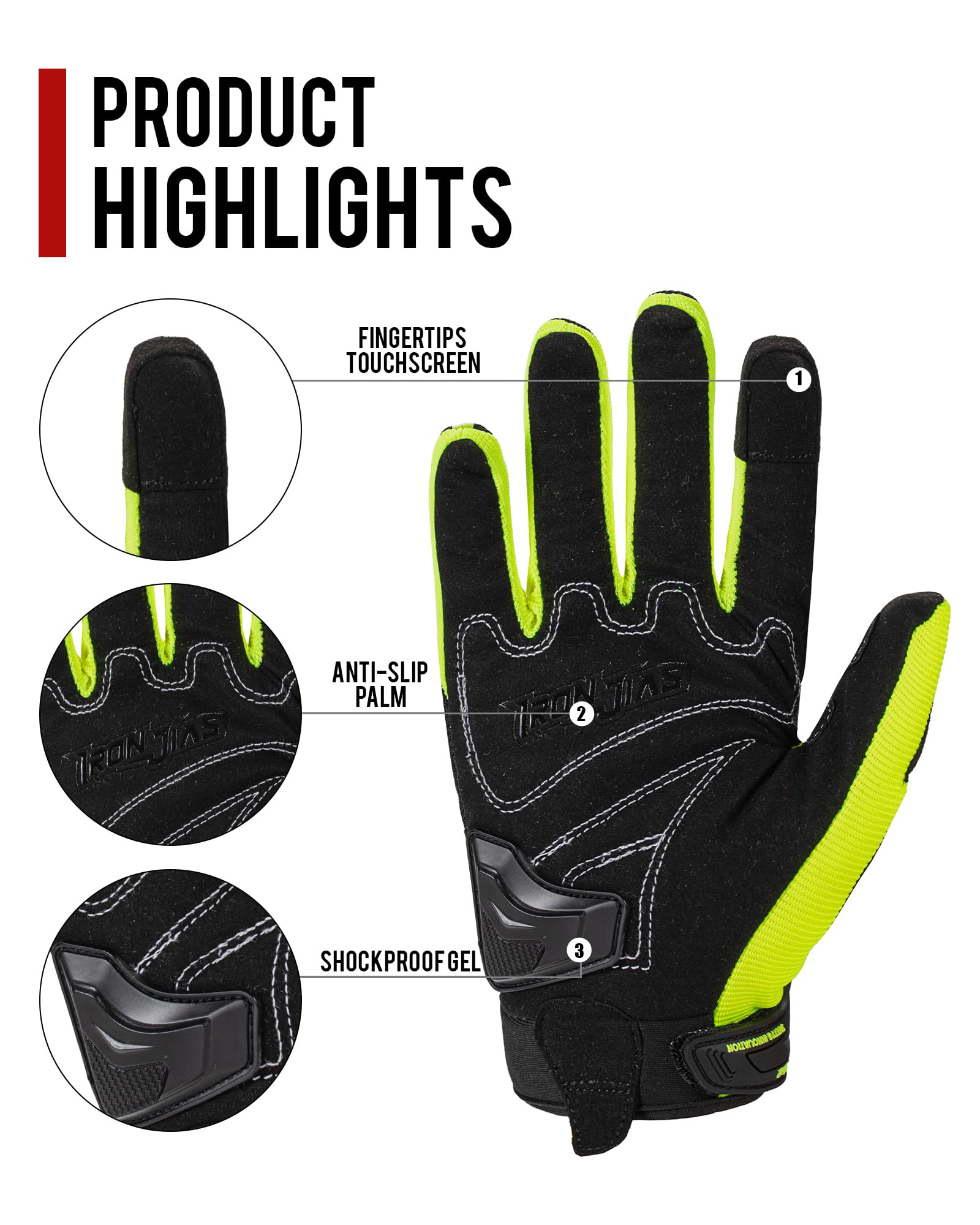 Borleni Motorcycle Gloves - Full Finger Touchscreen Motorbike Gloves For Women & Men - Camping, Climbing, Hiking, Cycling & Riding